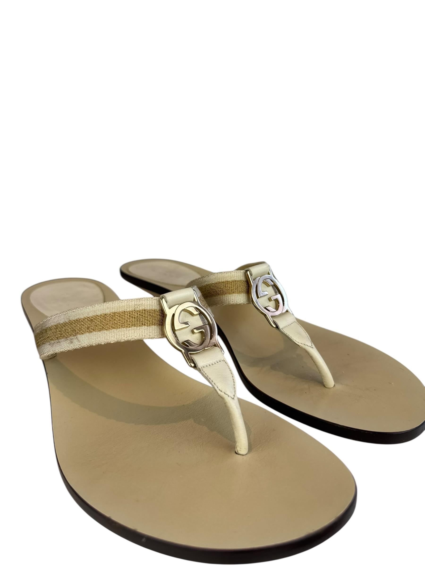 GUCCI IVORY GG KITTEN HEEL SANDALS