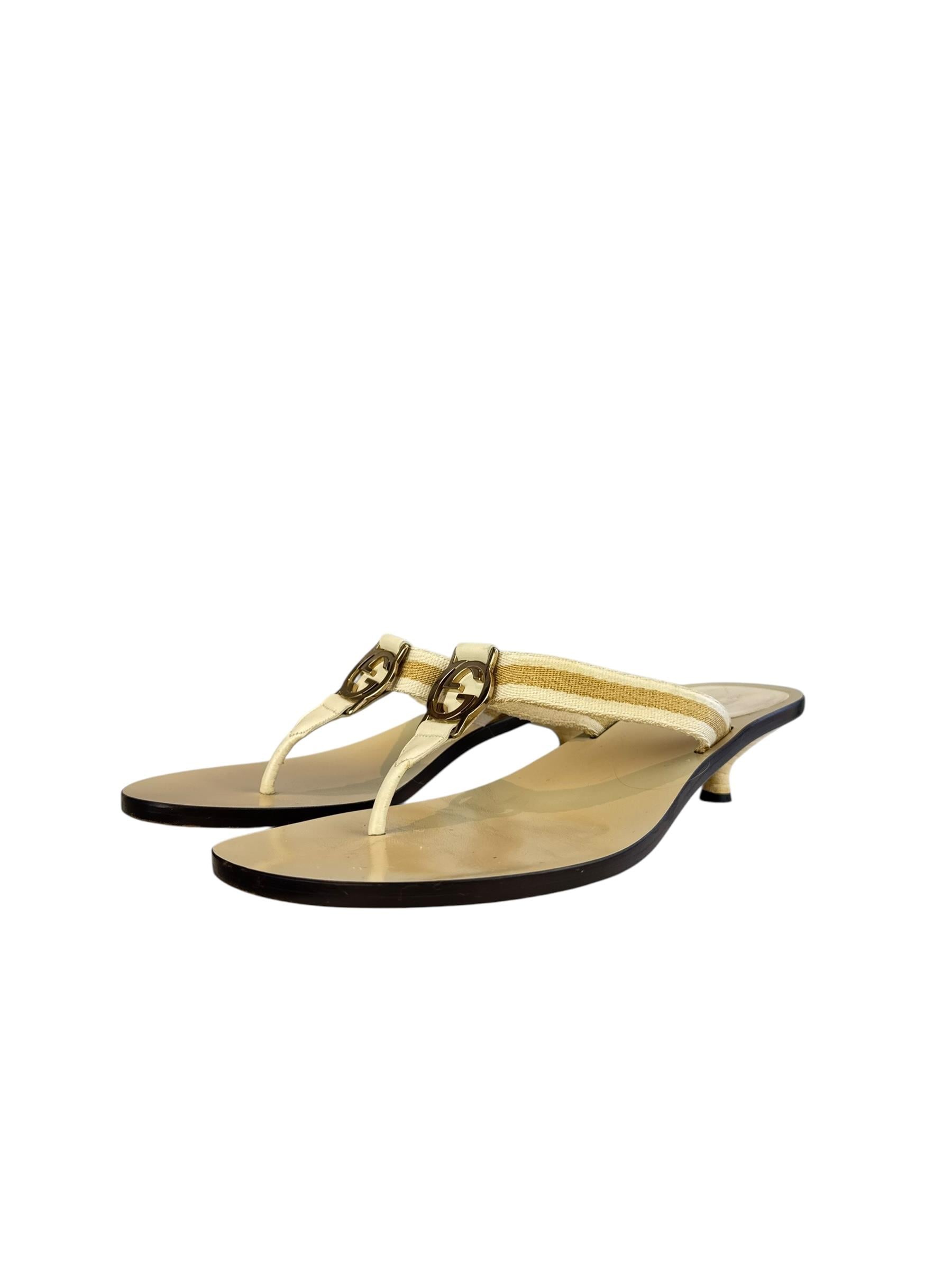 GUCCI IVORY GG KITTEN HEEL SANDALS