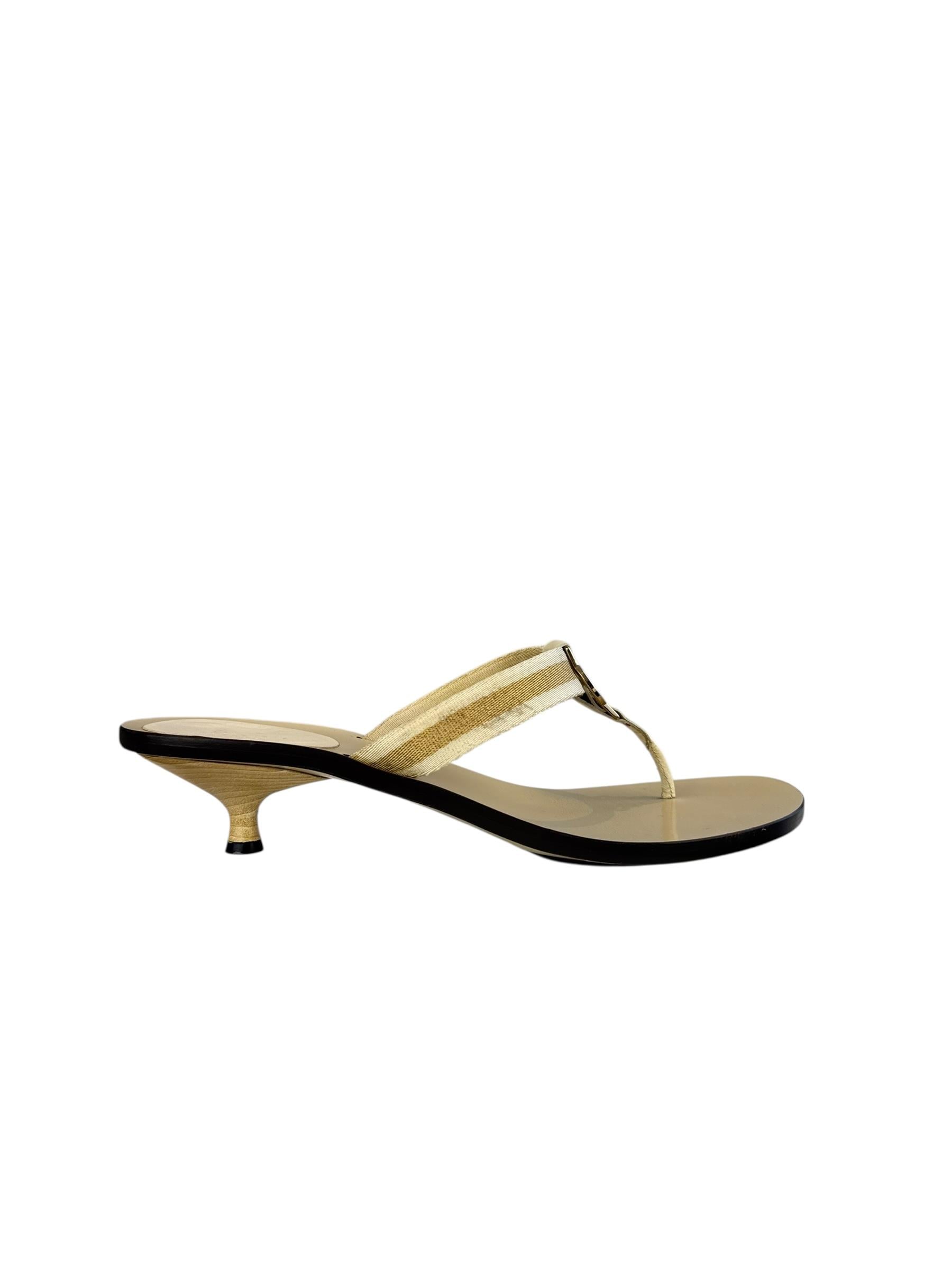 GUCCI IVORY GG KITTEN HEEL SANDALS