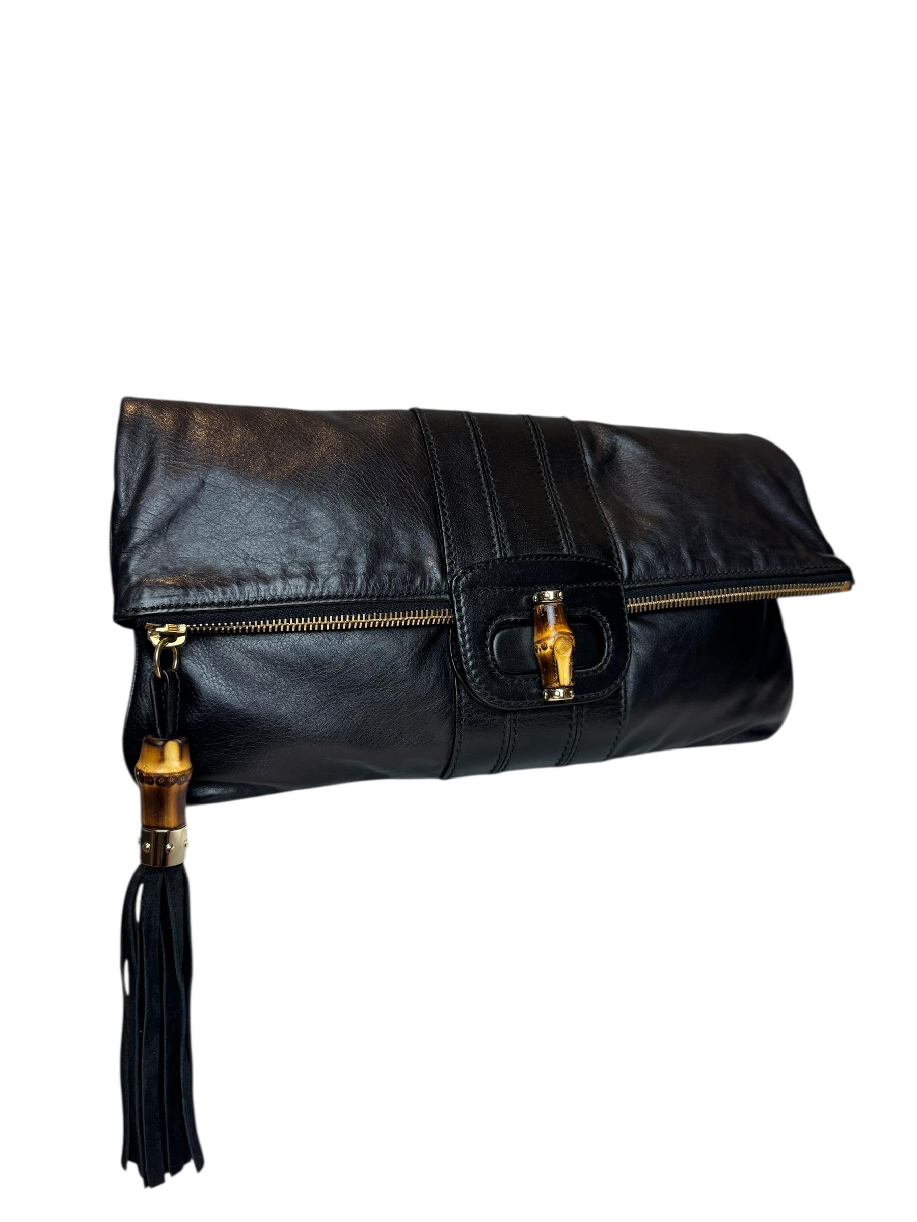 GUCCI LEATHER BAMBOO CLUCTH BAG