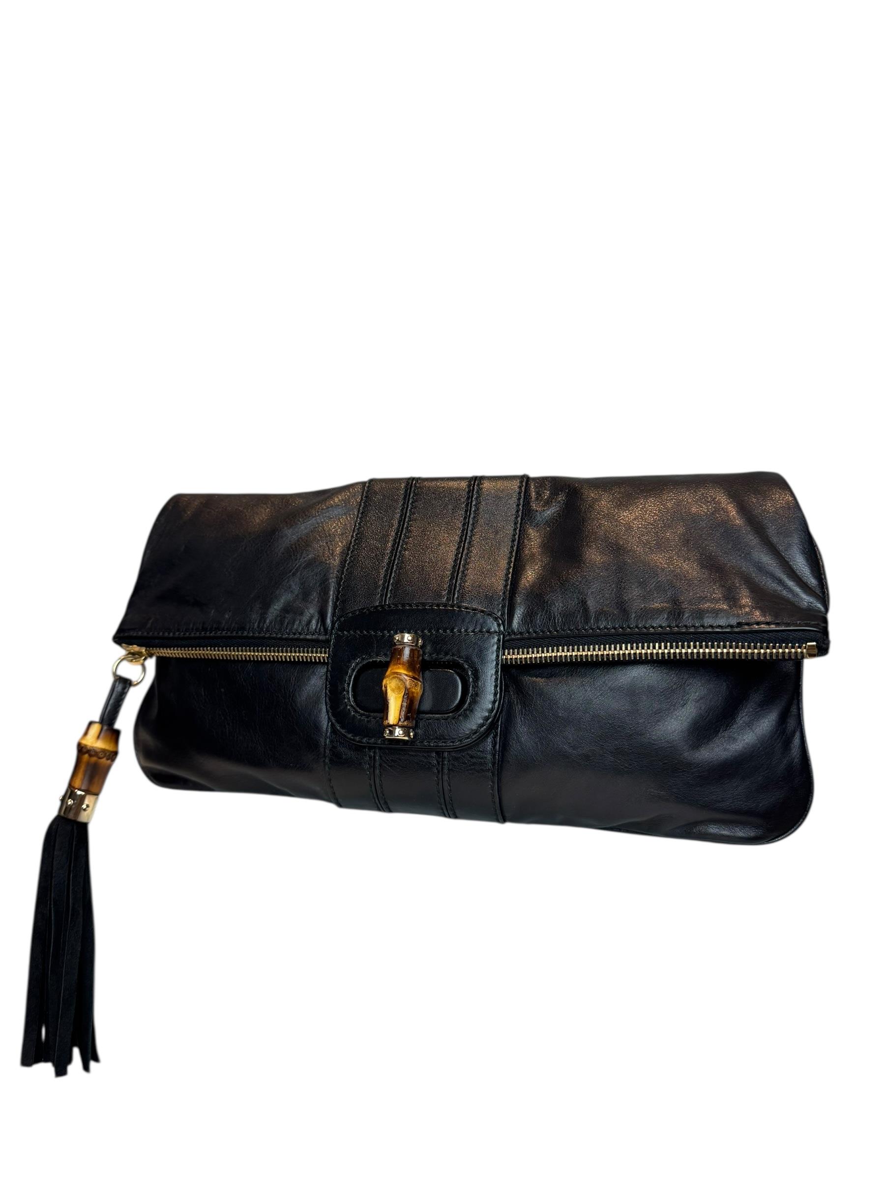 GUCCI LEATHER BAMBOO CLUCTH BAG