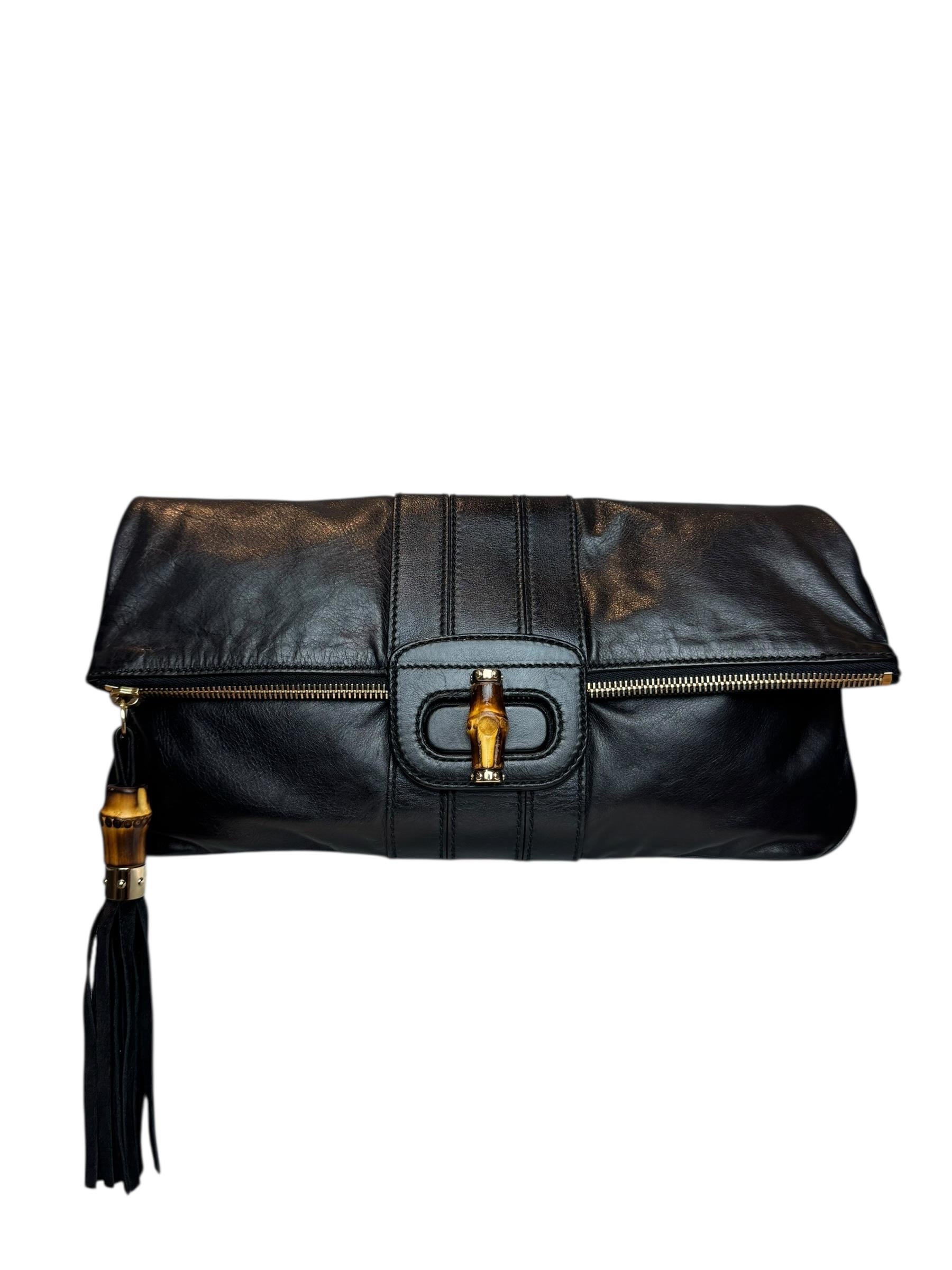 GUCCI LEATHER BAMBOO CLUCTH BAG