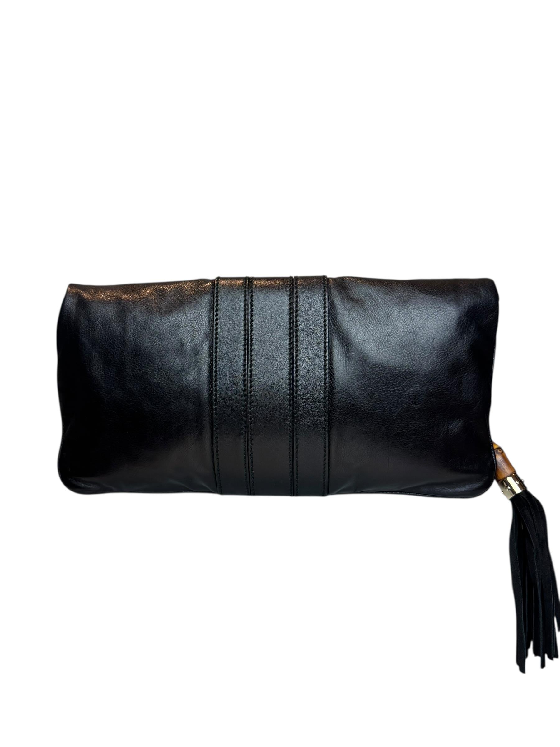 GUCCI LEATHER BAMBOO CLUCTH BAG