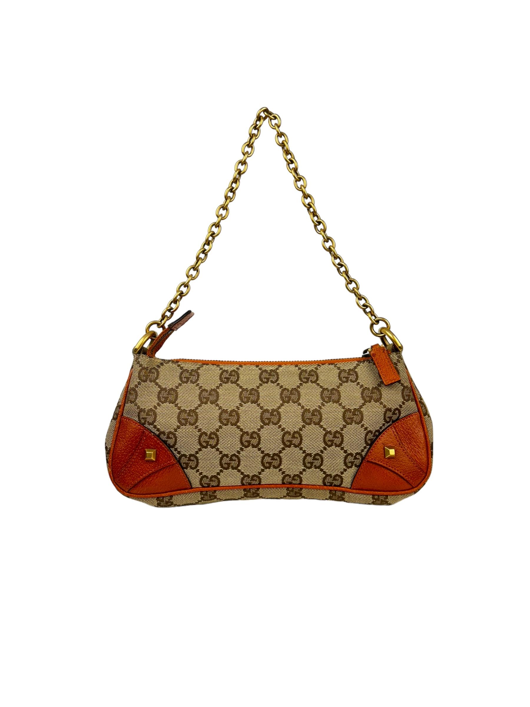 GUCCI MONOGRAM HORBESIT NAIL CHAIN POCHETTE 
