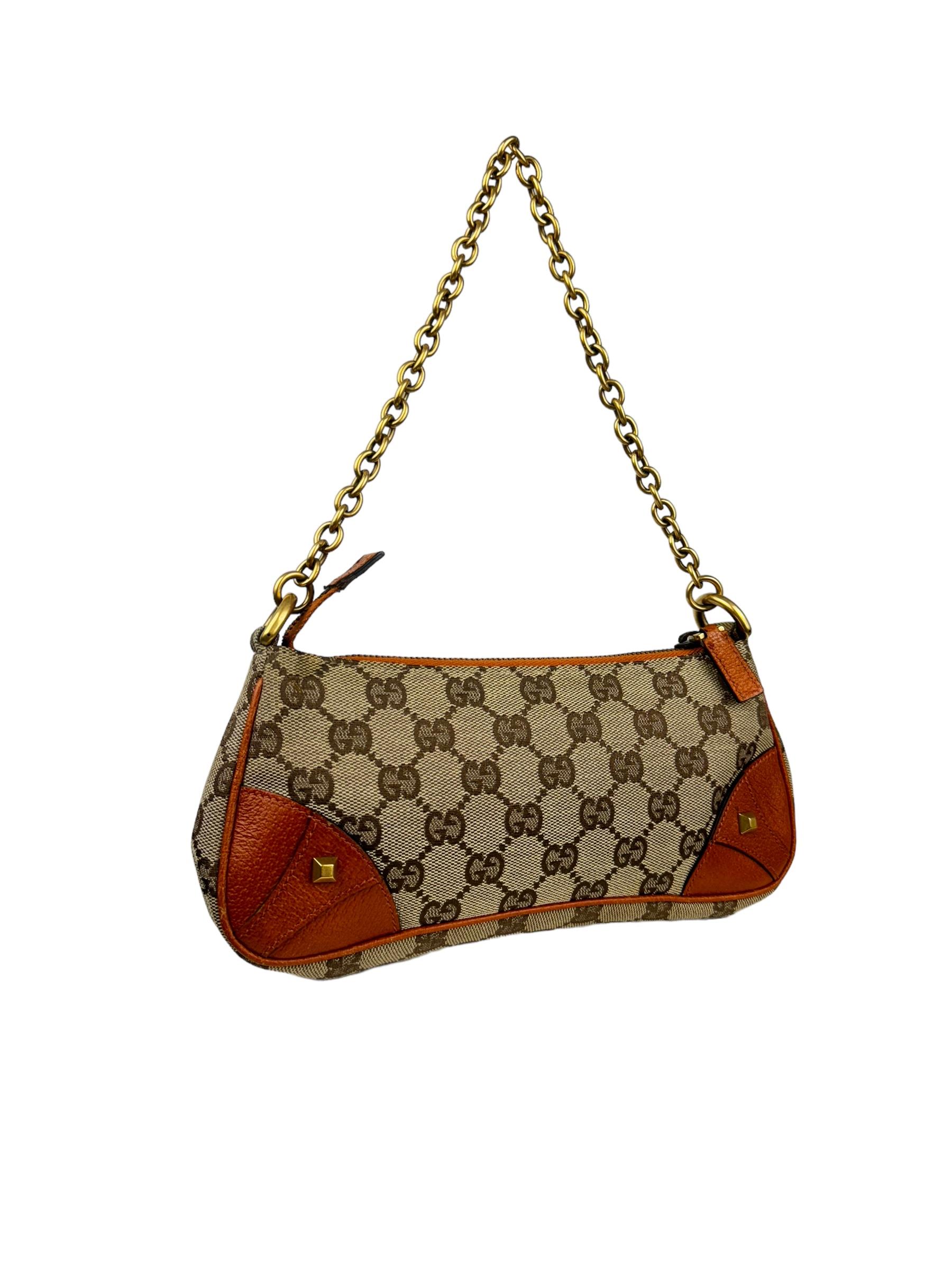GUCCI MONOGRAM HORBESIT NAIL CHAIN POCHETTE 