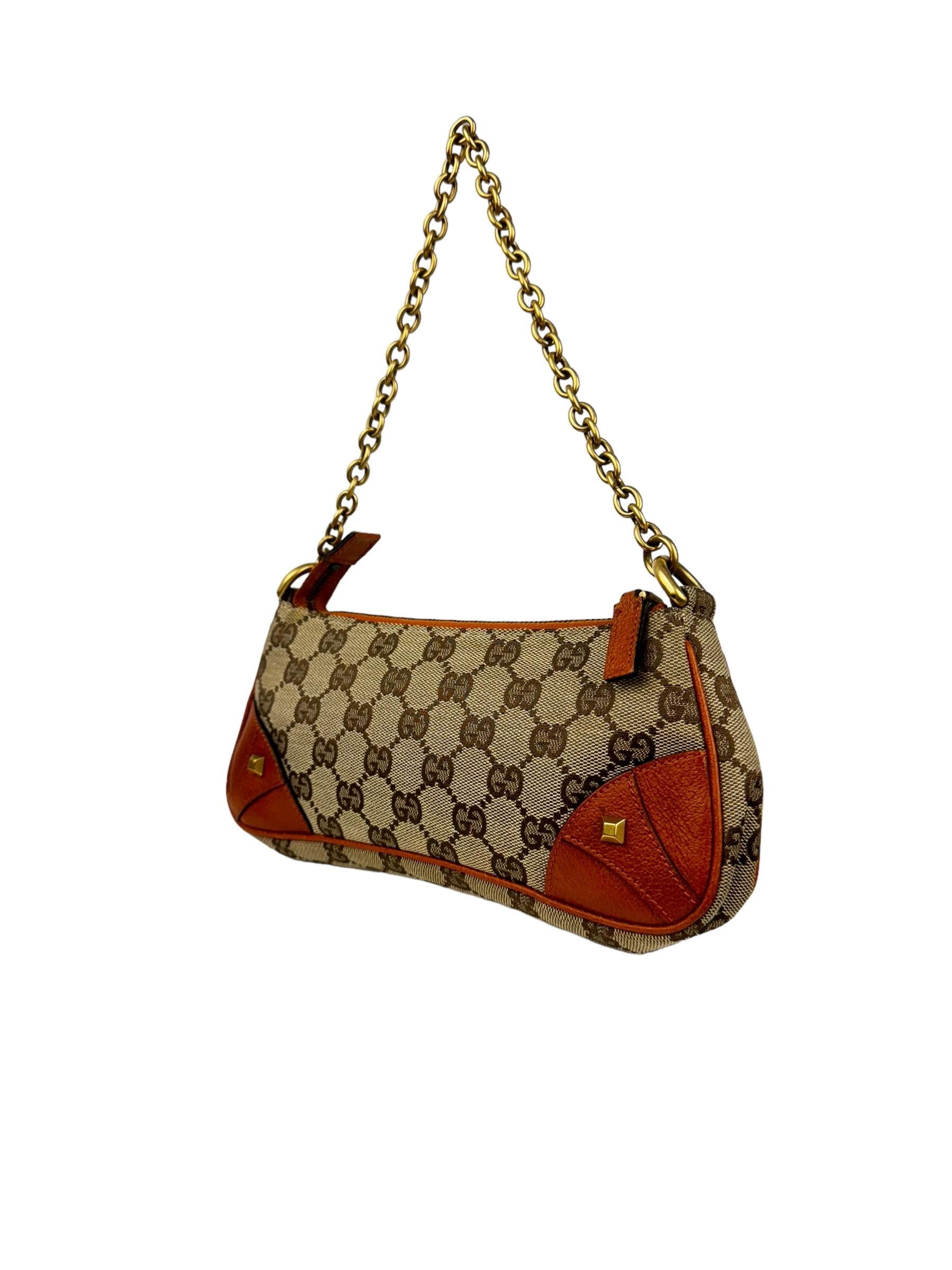 GUCCI MONOGRAM HORBESIT NAIL CHAIN POCHETTE 