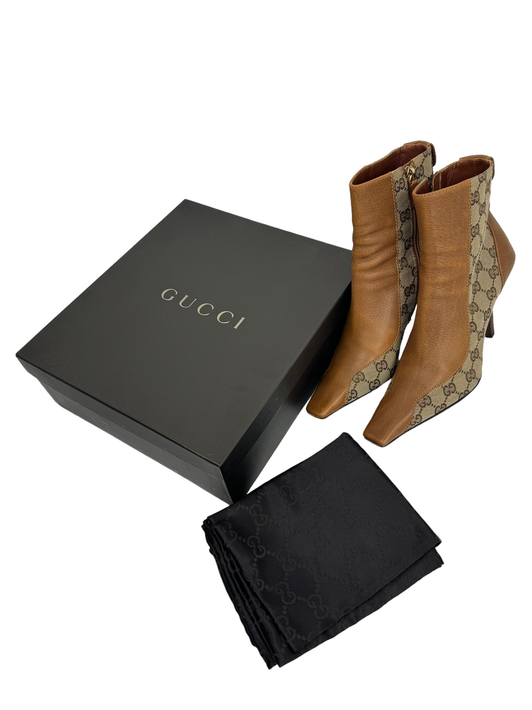 GUCCI MONOGRAM LEATHER BOOTIES