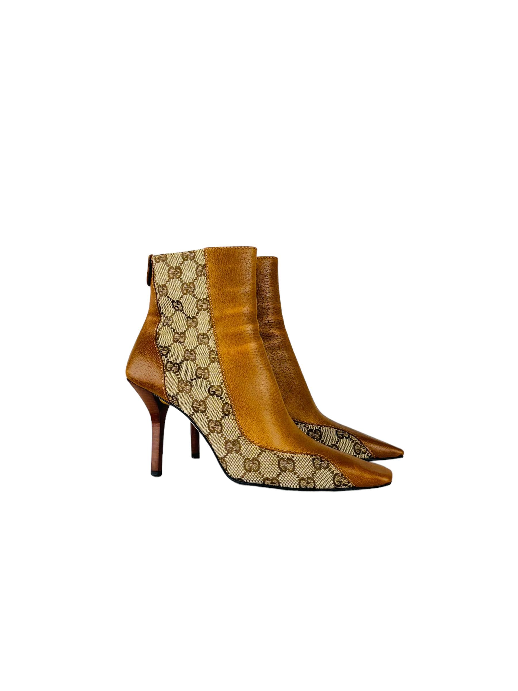 GUCCI MONOGRAM LEATHER BOOTIES
