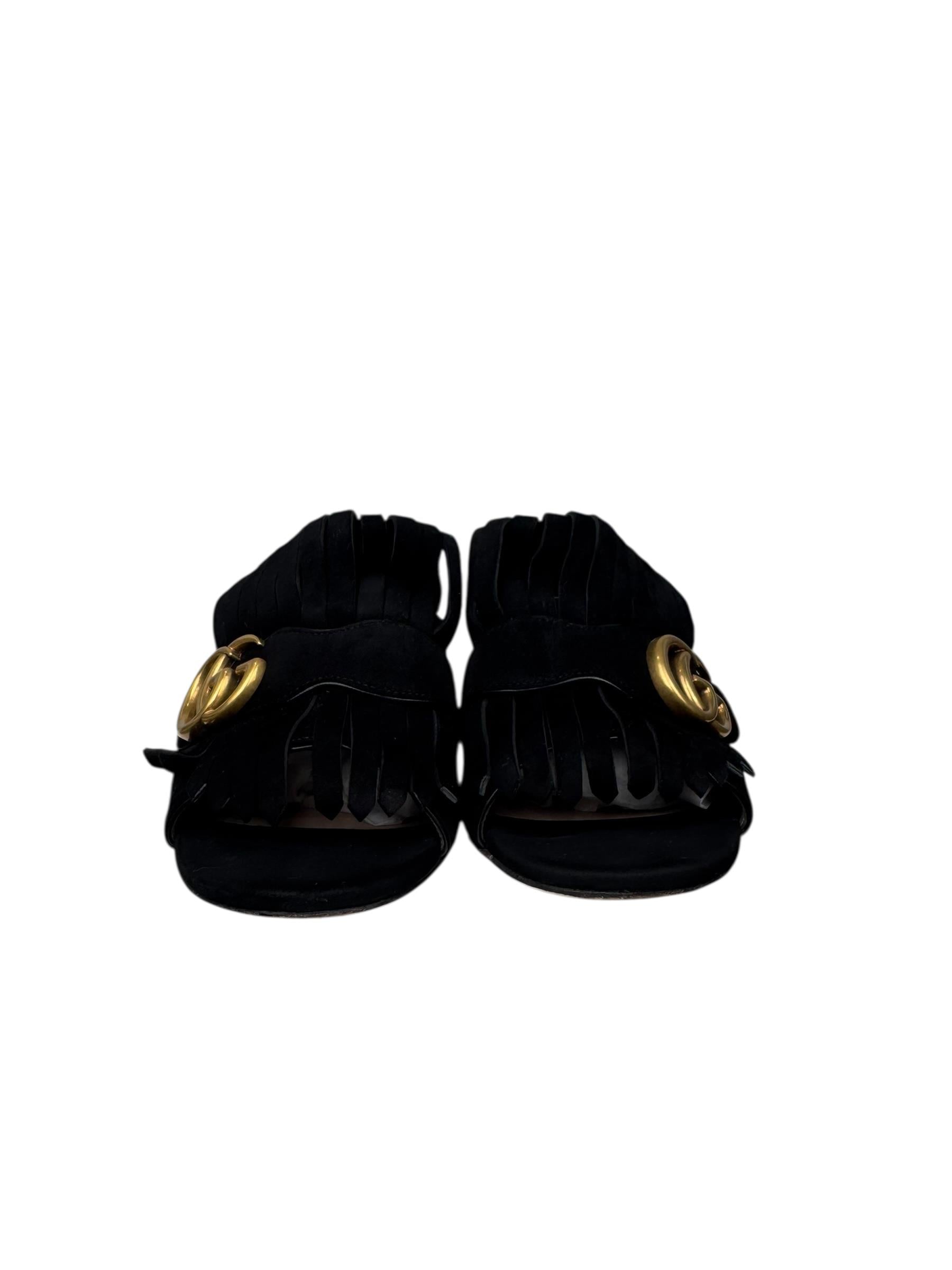 GUCCI SUEDE GG MARMONT HEELS