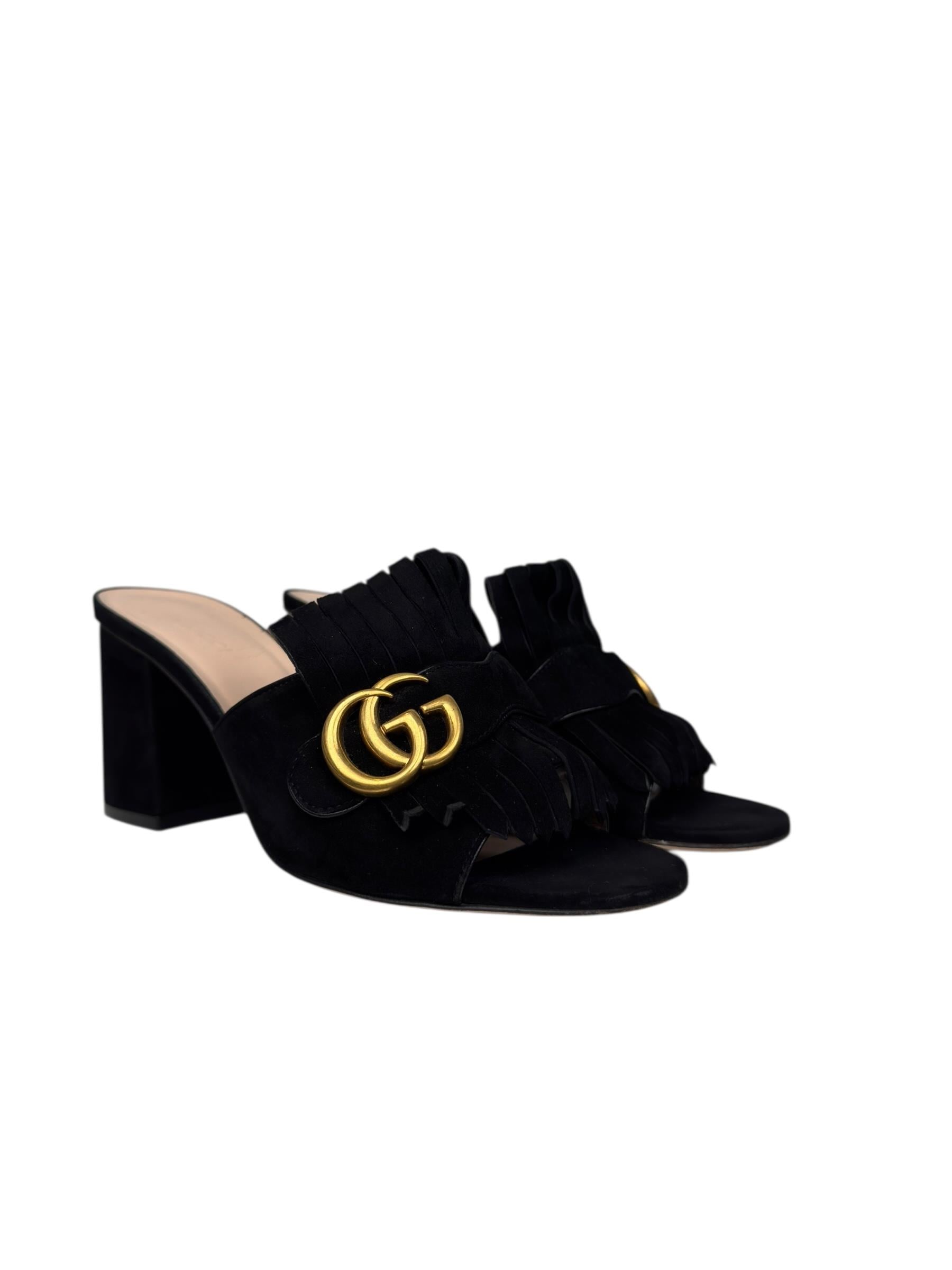 GUCCI SUEDE GG MARMONT HEELS