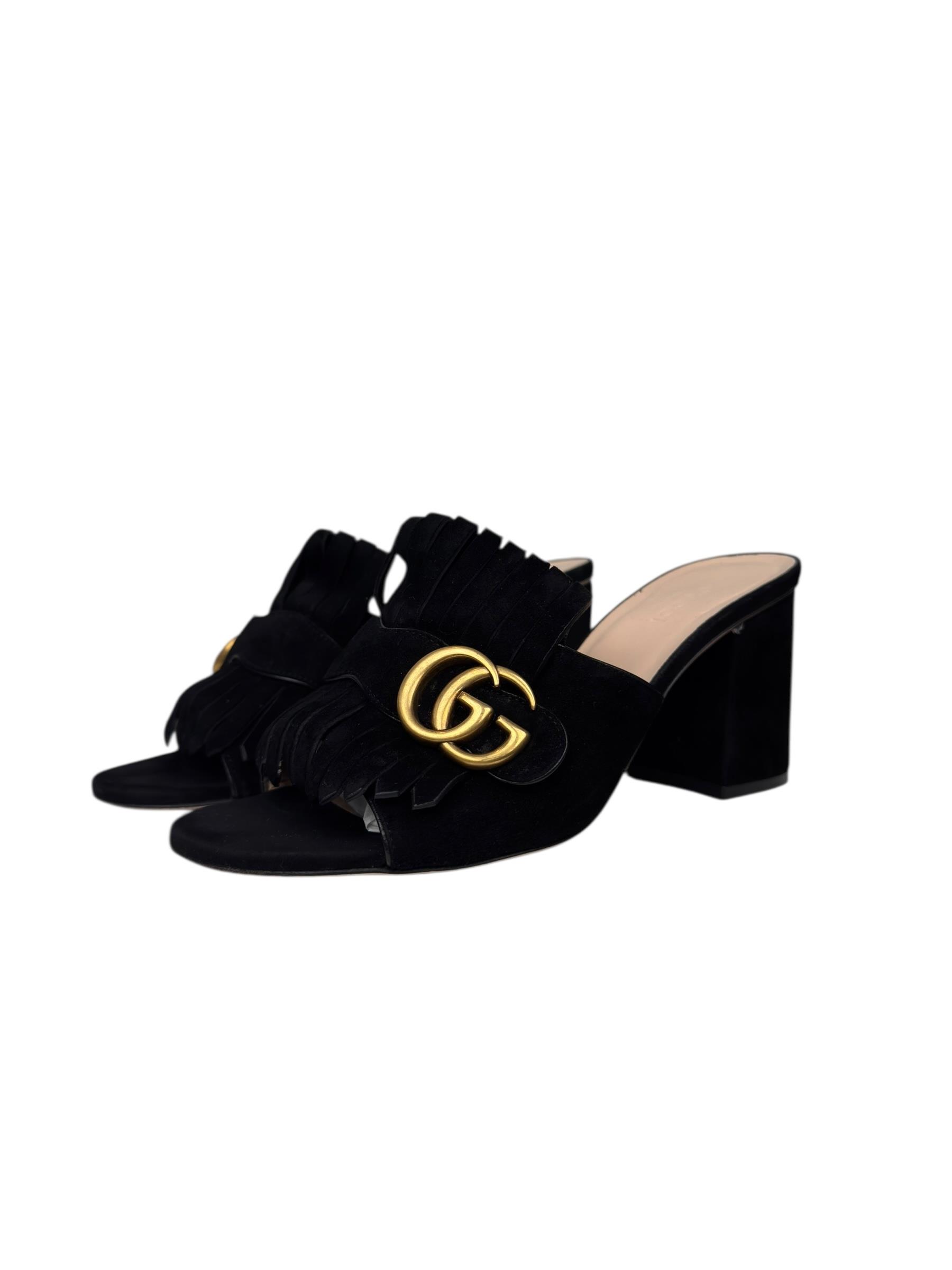 GUCCI SUEDE GG MARMONT HEELS