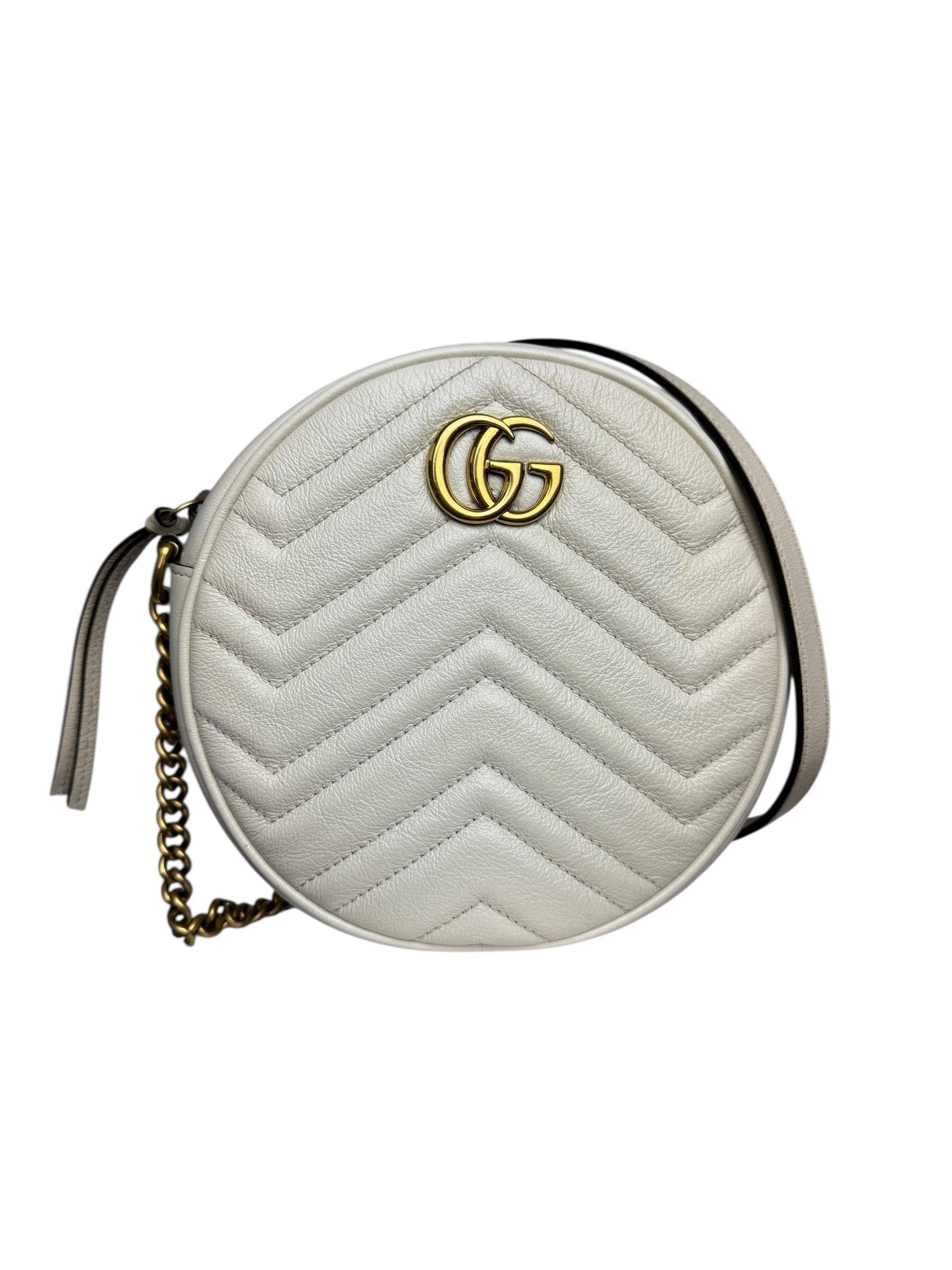 GUCCI WHITE GG ROUND MARMONT BAG