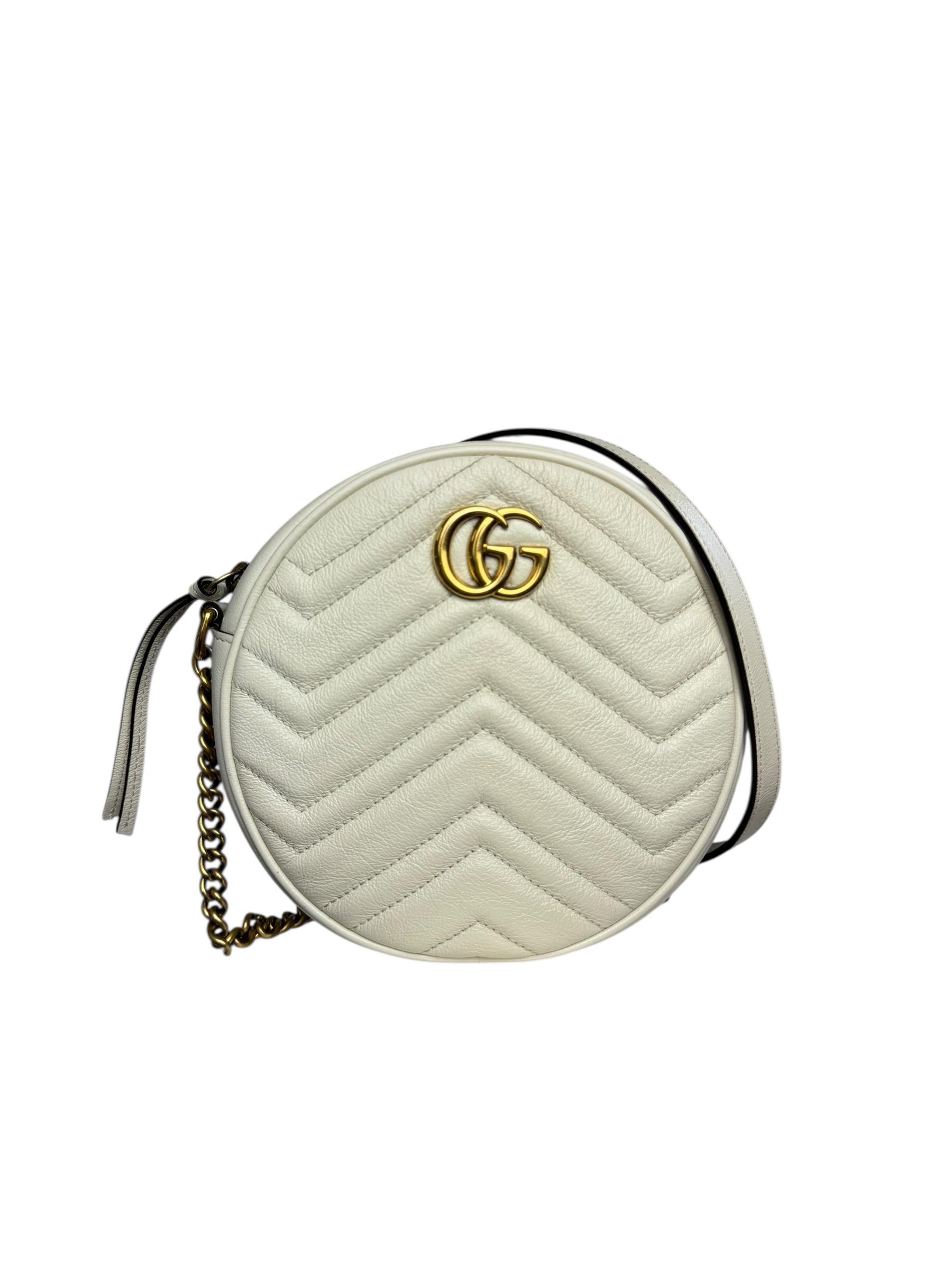 GUCCI WHITE GG ROUND MARMONT BAG