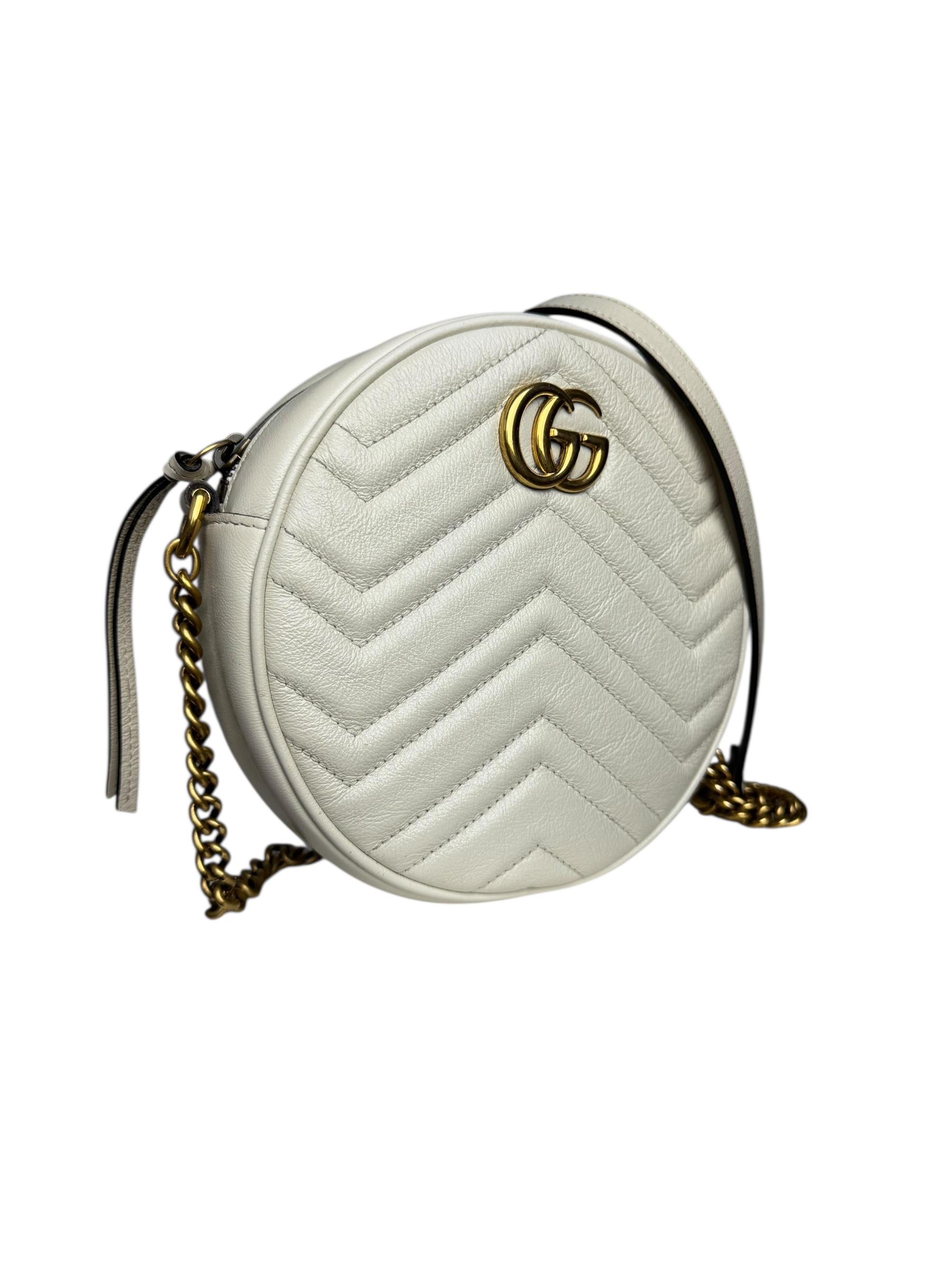 GUCCI WHITE GG ROUND MARMONT BAG