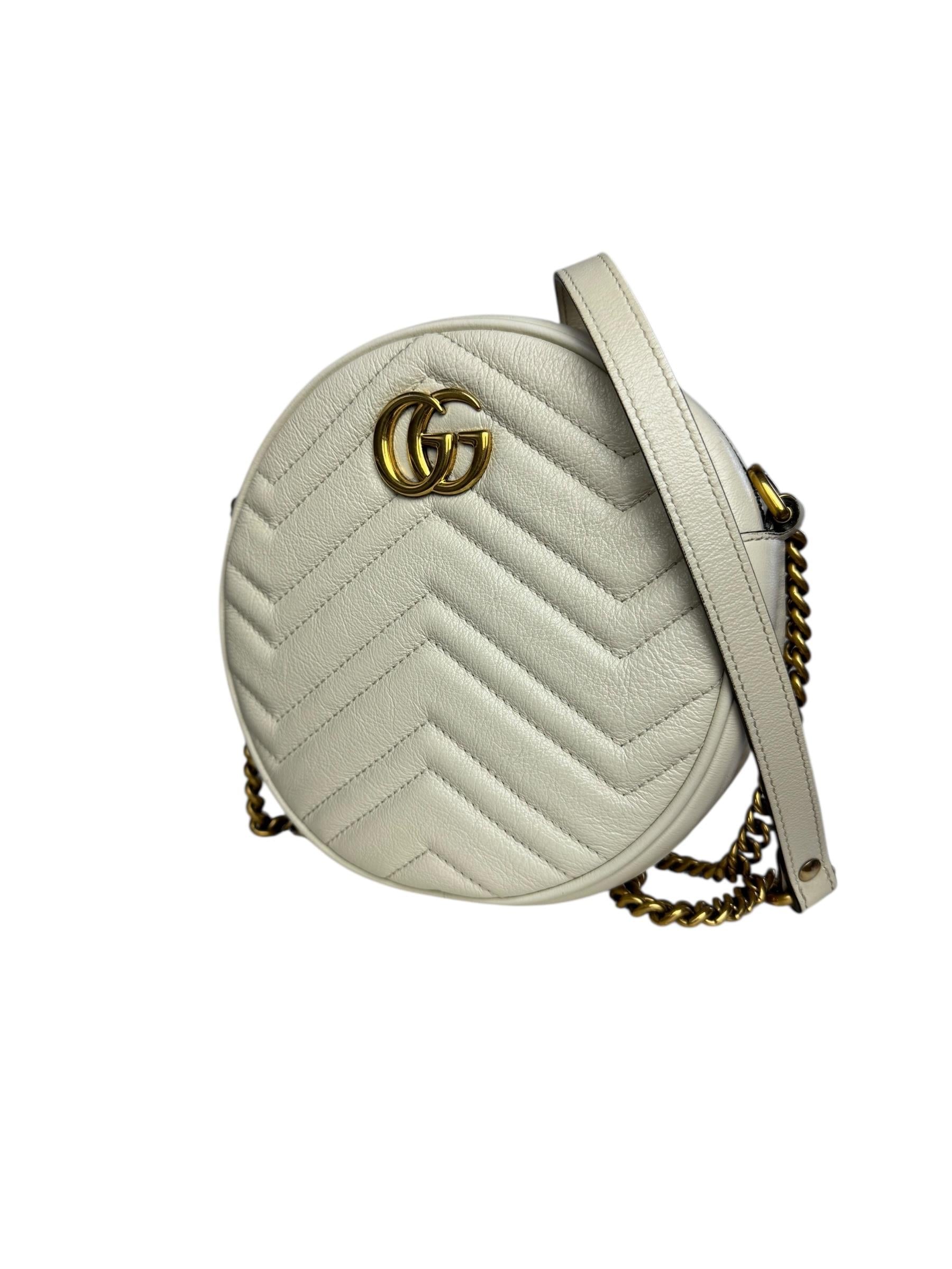 GUCCI WHITE GG ROUND MARMONT BAG