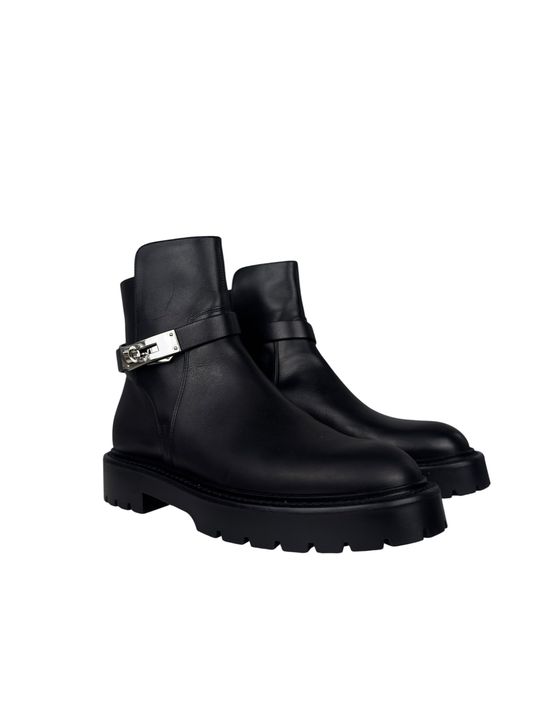 HERMES BLACK LEATHER JEFF ANKLE BOOTS