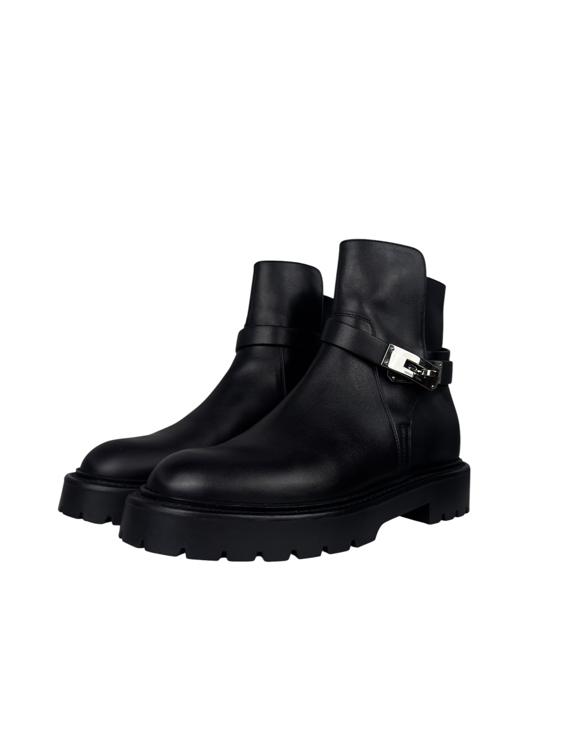 HERMES BLACK LEATHER JEFF ANKLE BOOTS
