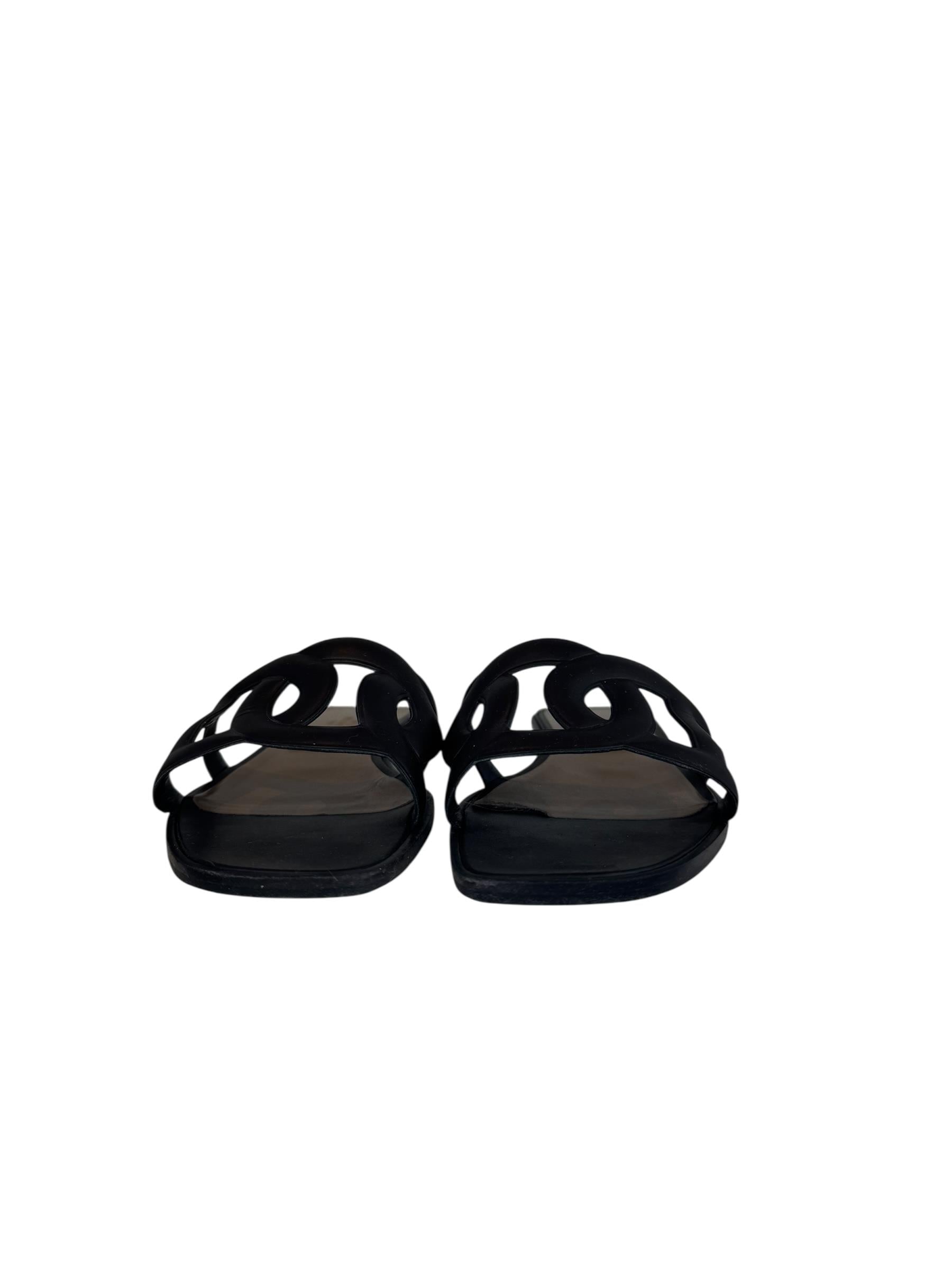HERMES BLACK OMAHA SANDALS