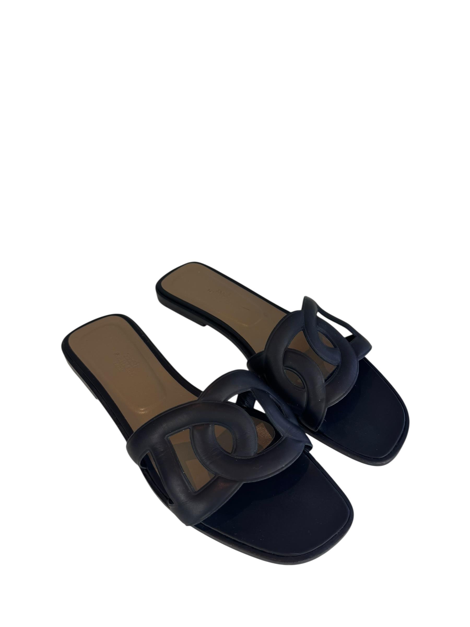 HERMES BLACK OMAHA SANDALS