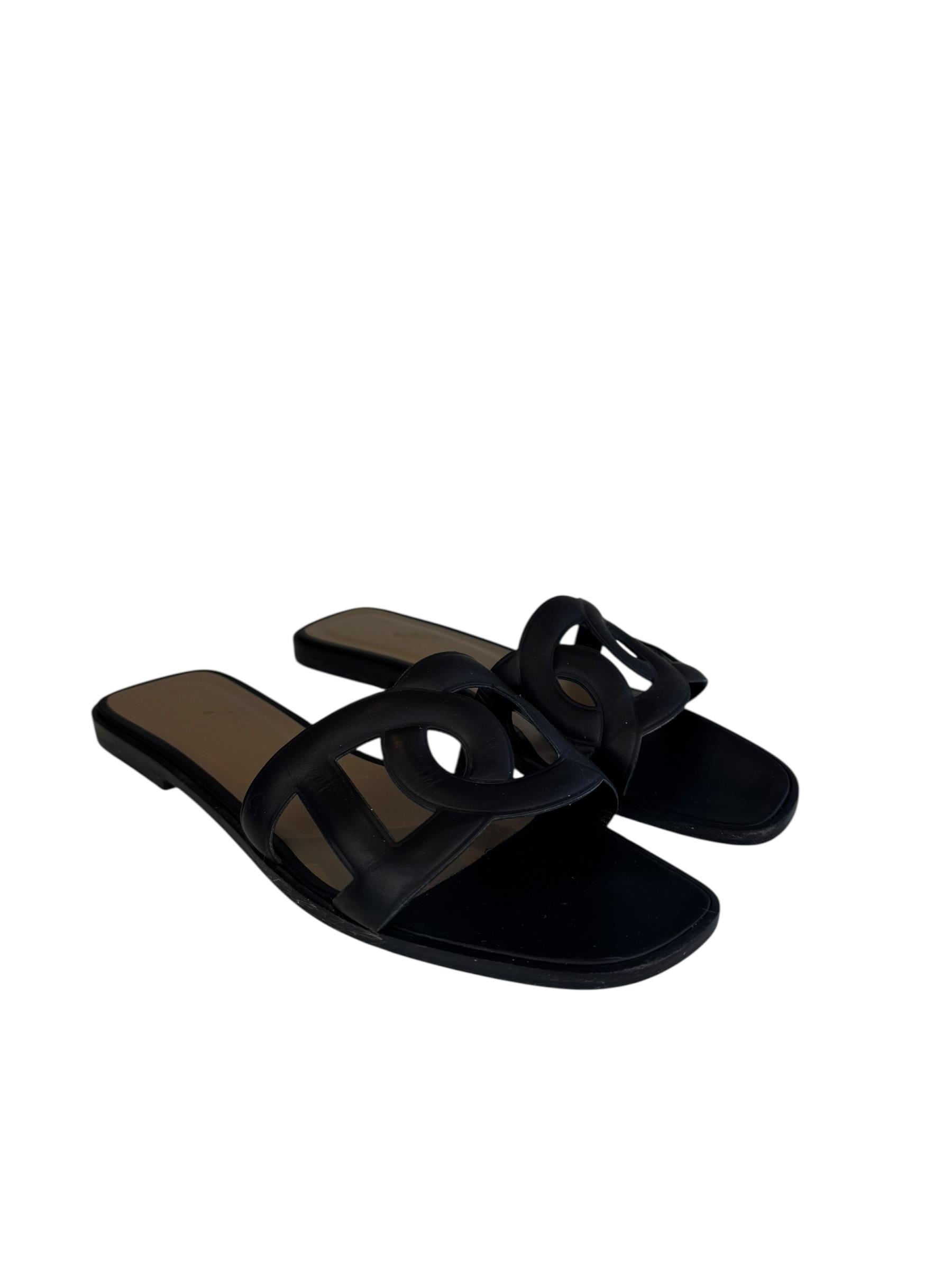 HERMES BLACK OMAHA SANDALS