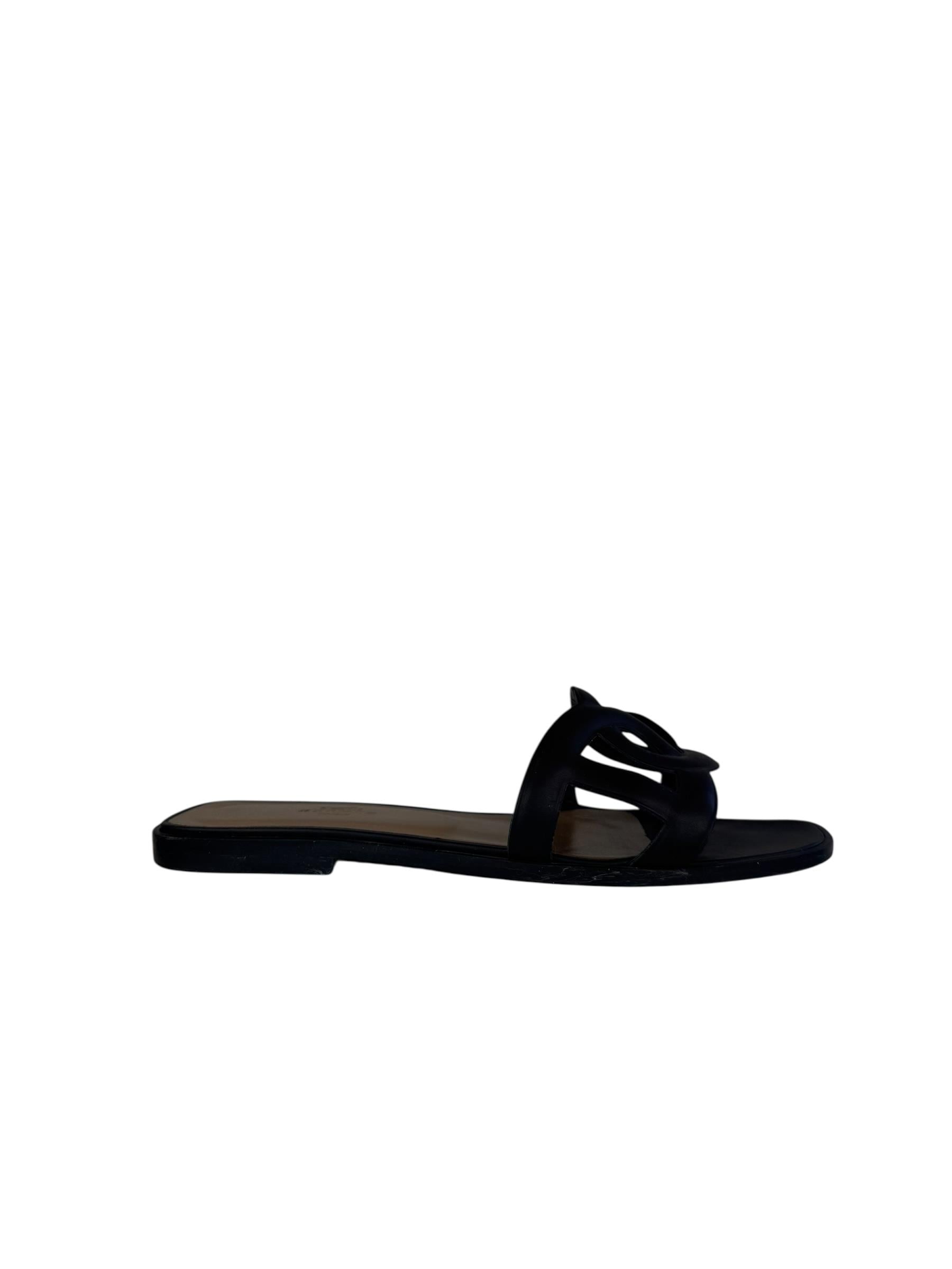 HERMES BLACK OMAHA SANDALS