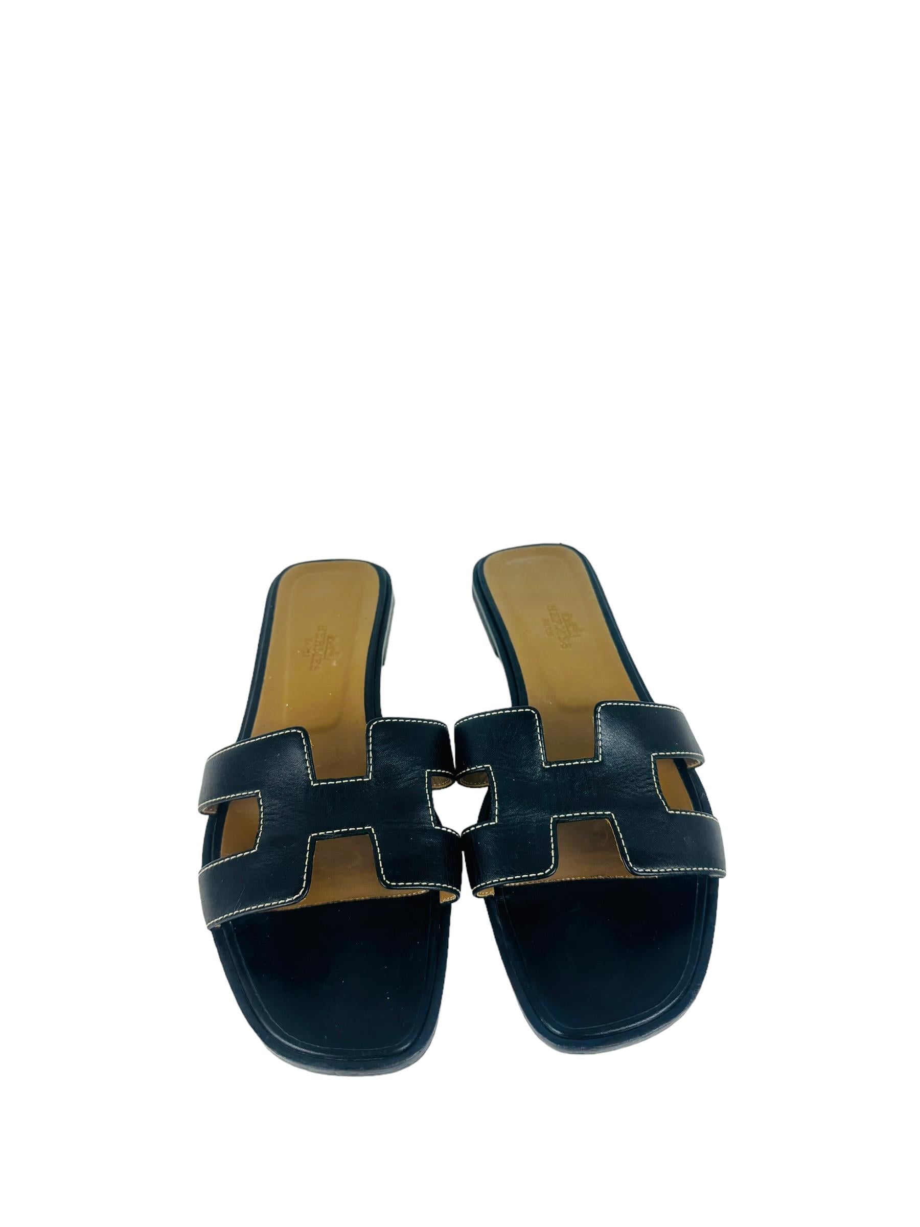 HERMES BLACK ORAN SANDALS
