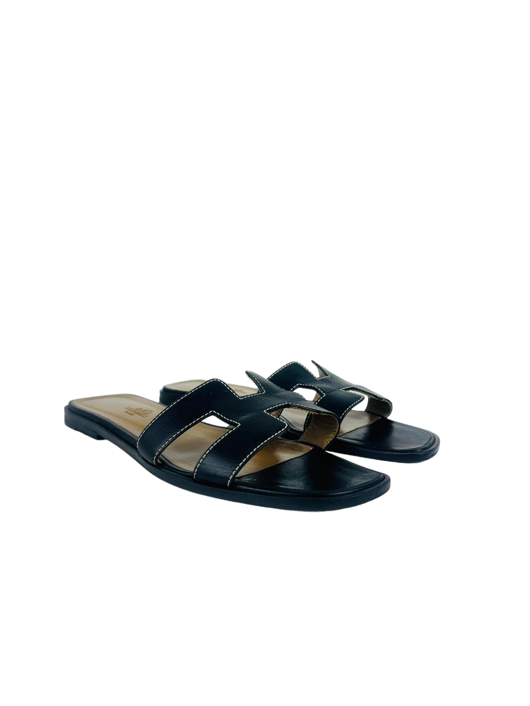 HERMES BLACK ORAN SANDALS