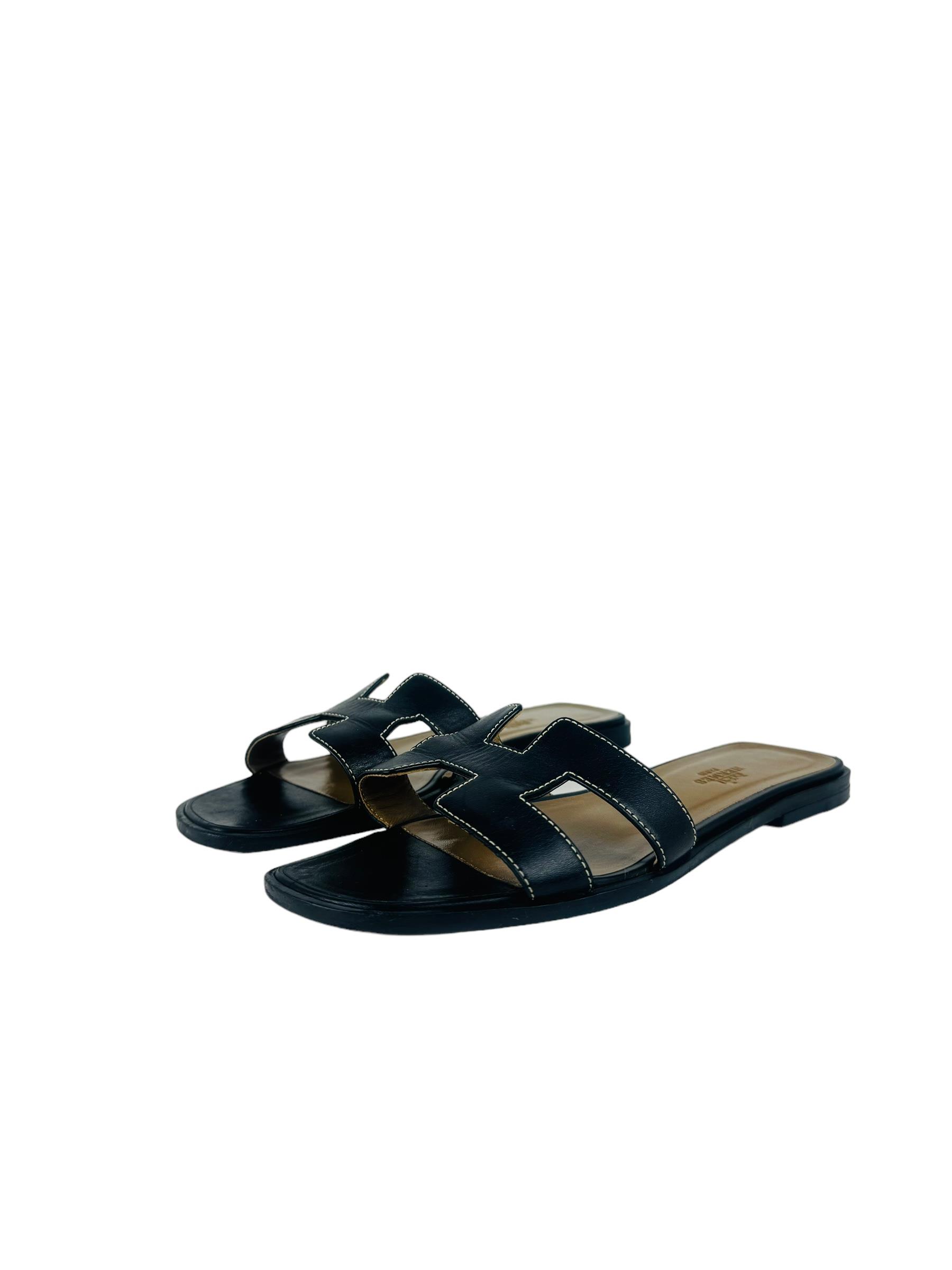 HERMES BLACK ORAN SANDALS