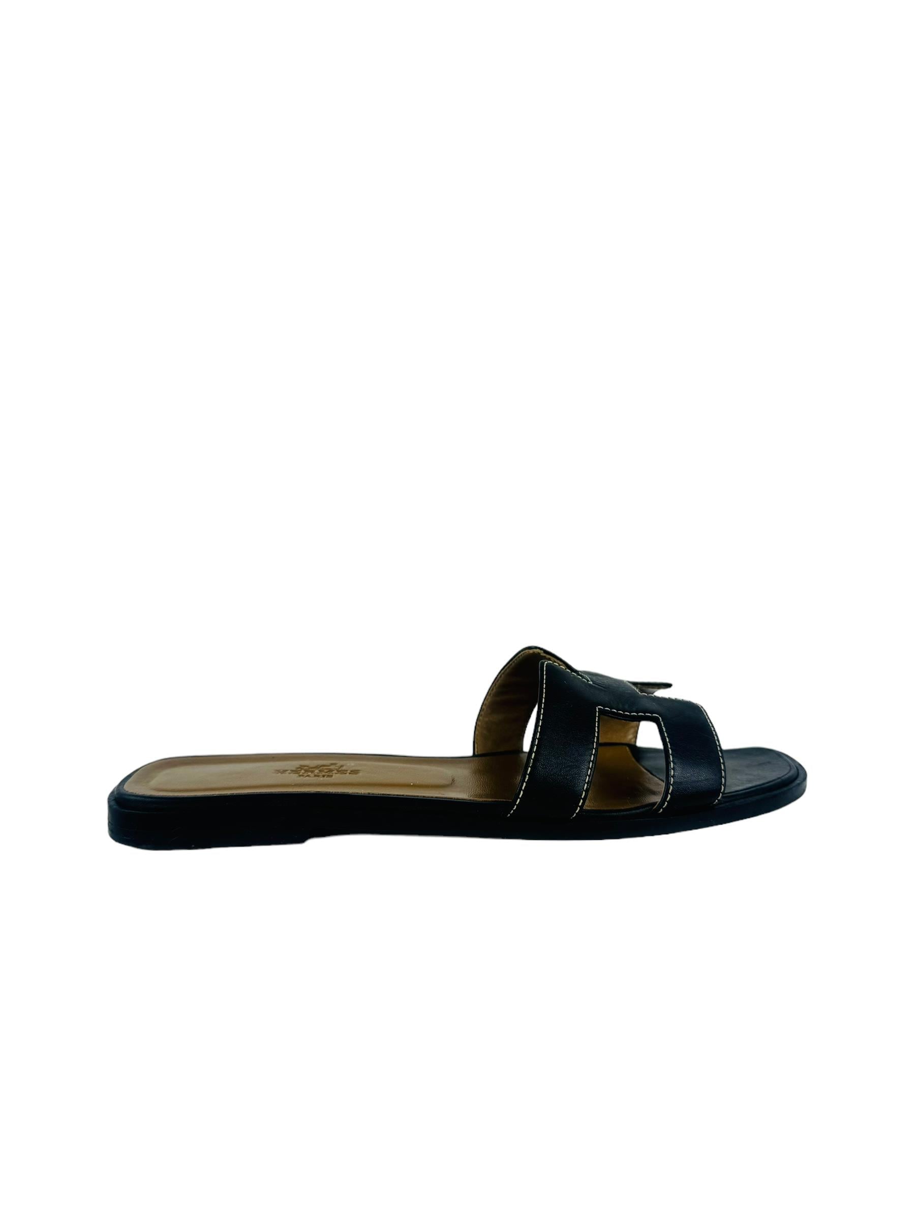 HERMES BLACK ORAN SANDALS