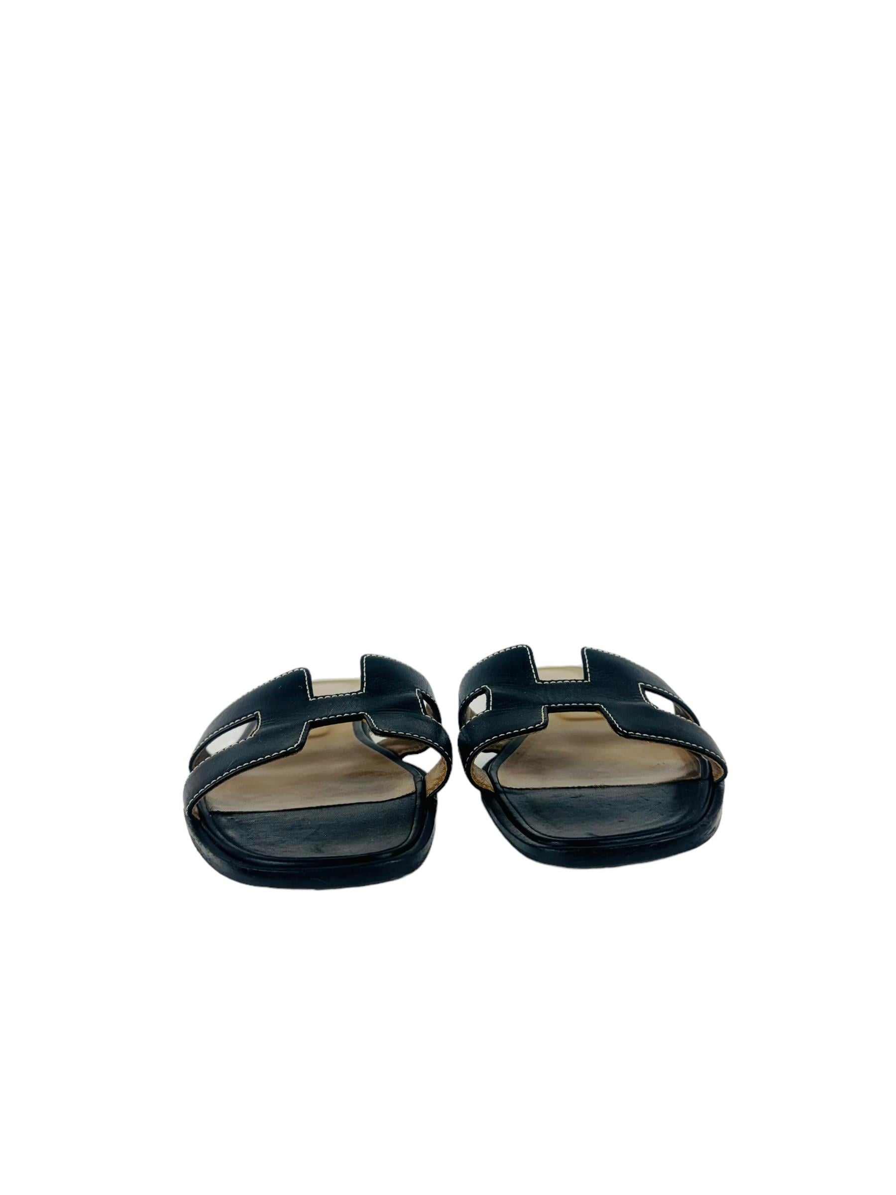 HERMES BLACK ORAN SANDALS