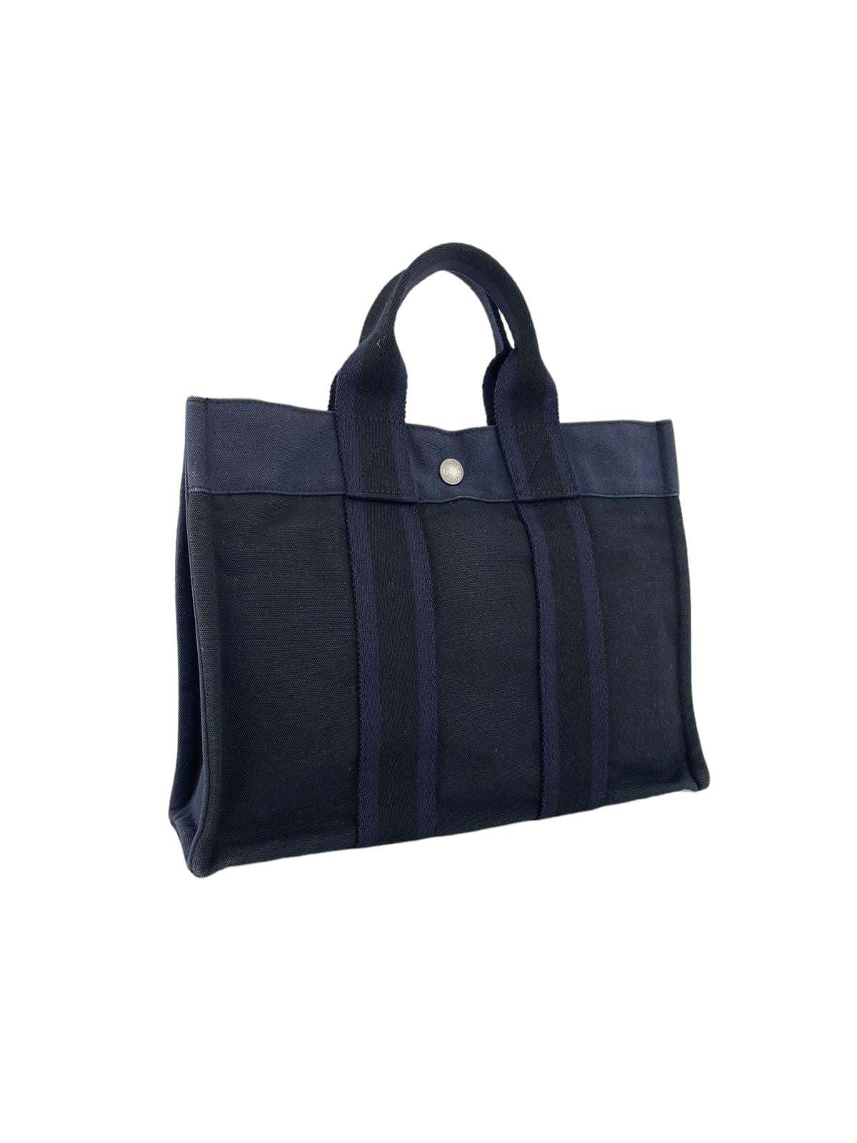 HERMES NAVY CLOTH HANDBAG