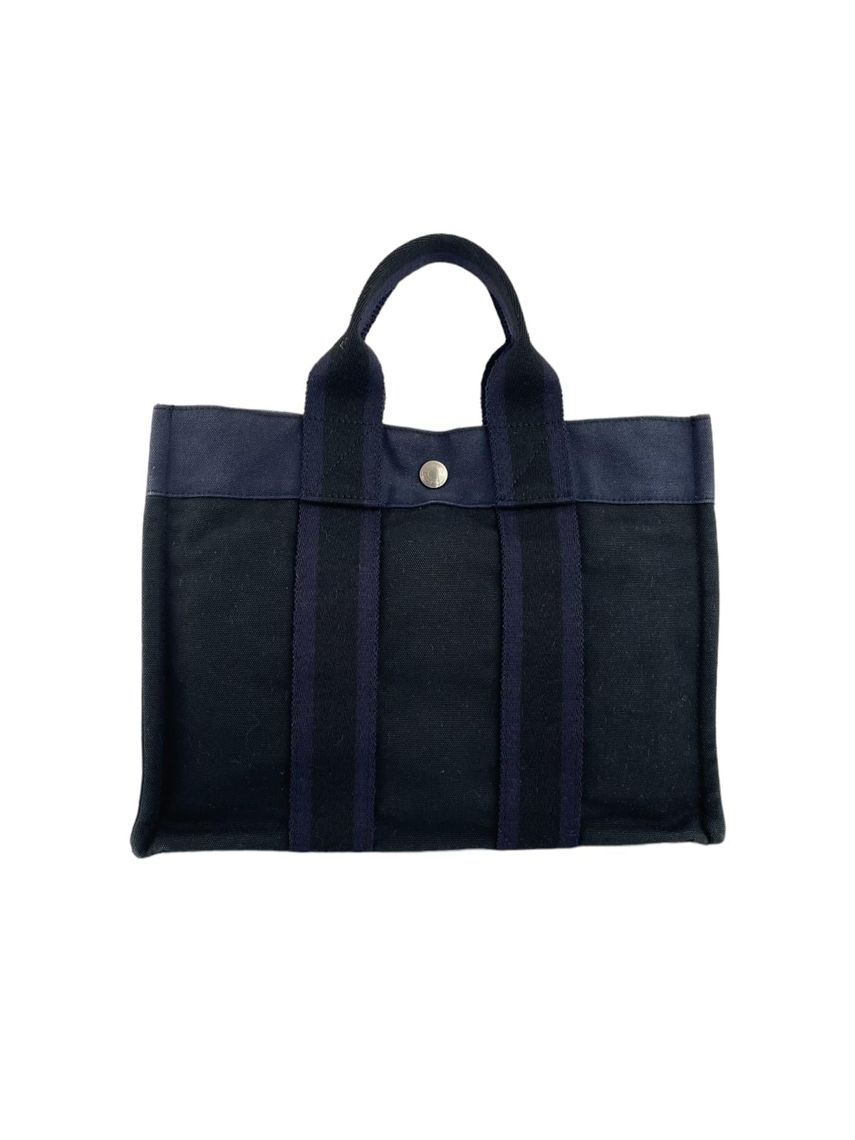 HERMES NAVY CLOTH HANDBAG