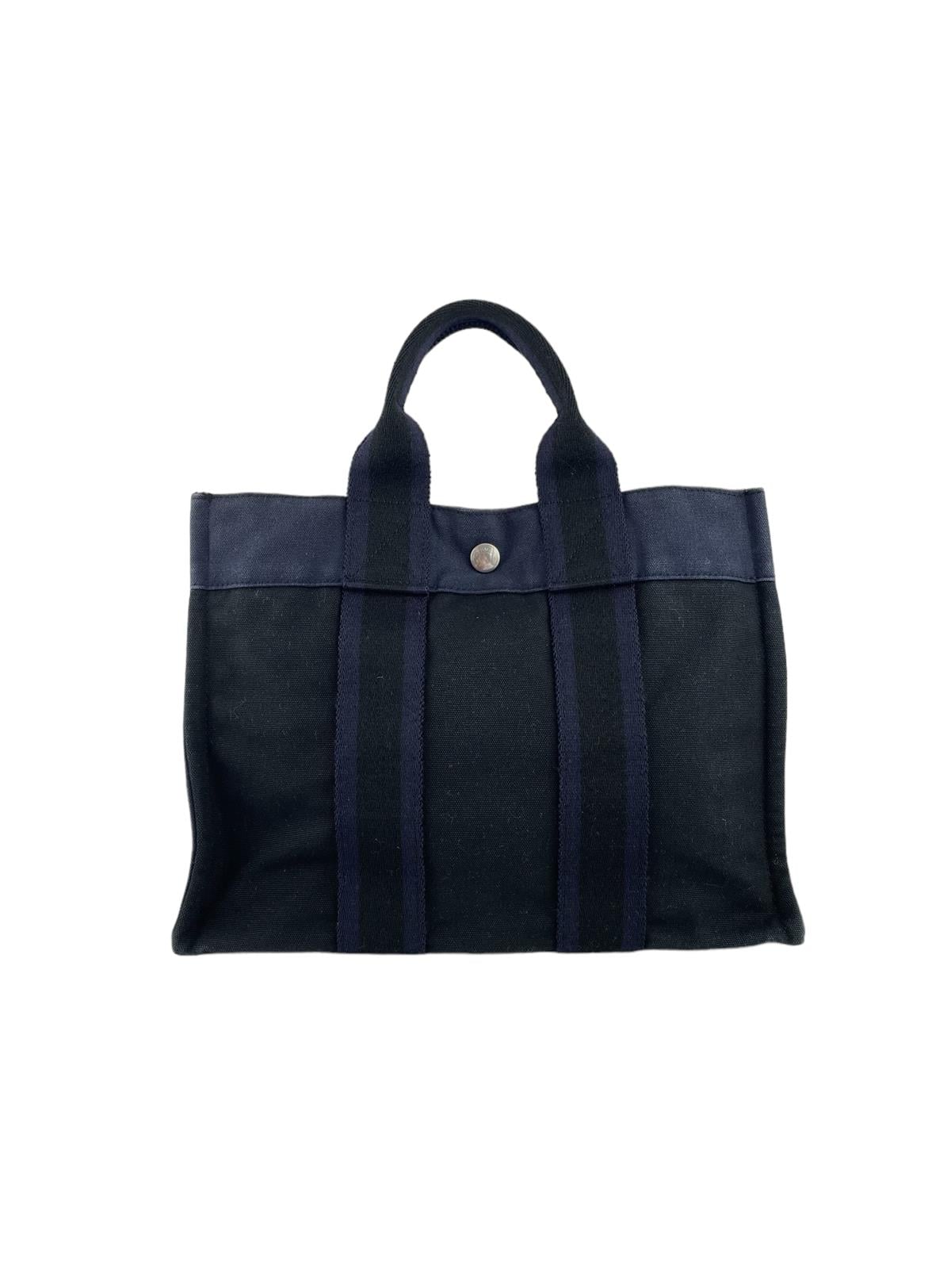 HERMES NAVY CLOTH HANDBAG