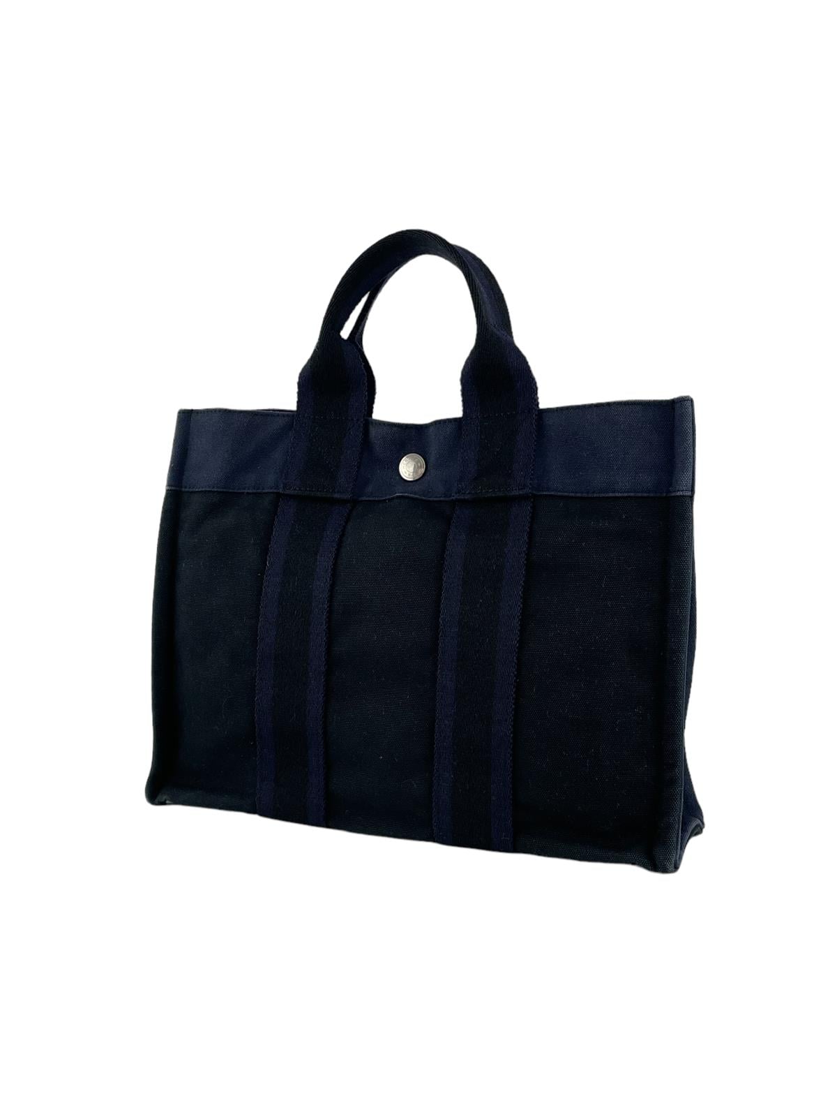 HERMES NAVY CLOTH HANDBAG