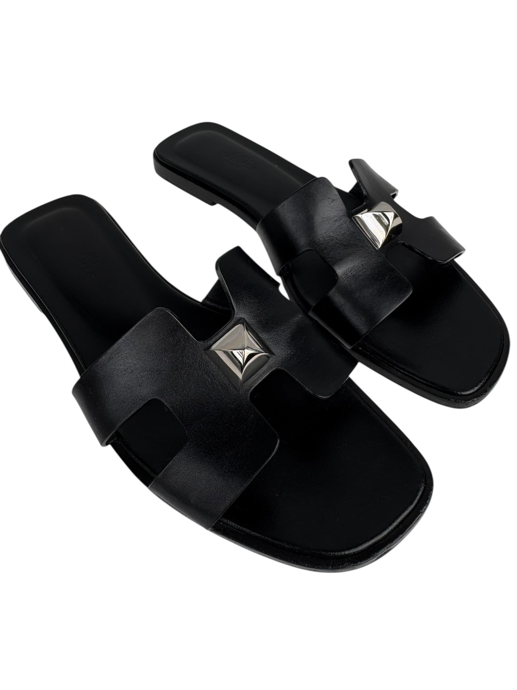 HERMES SILVER STUD ORAN SANDAL