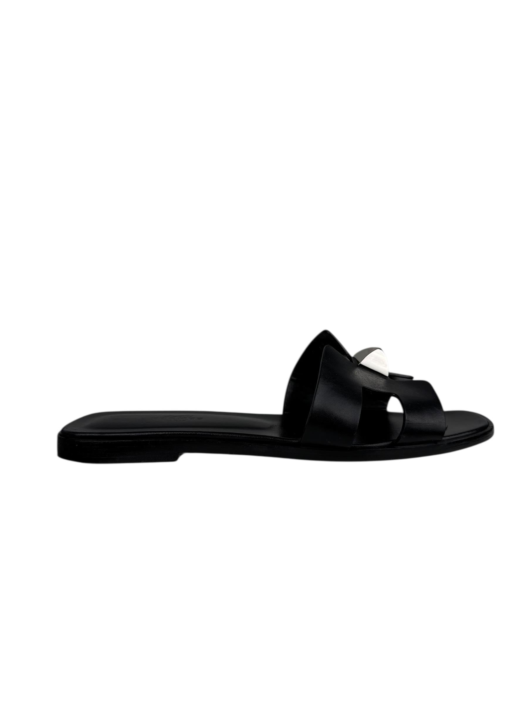 HERMES SILVER STUD ORAN SANDAL