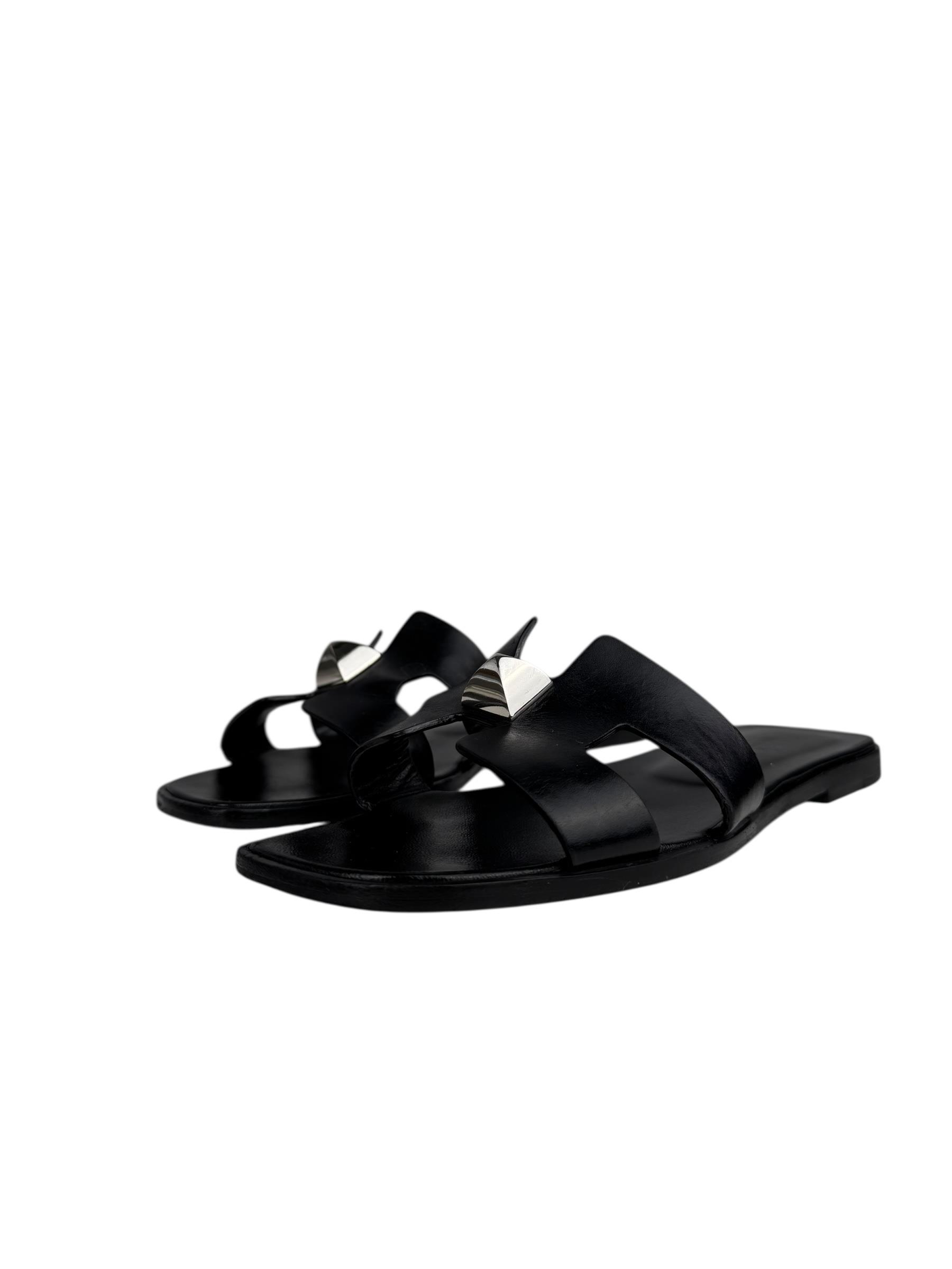 HERMES SILVER STUD ORAN SANDAL