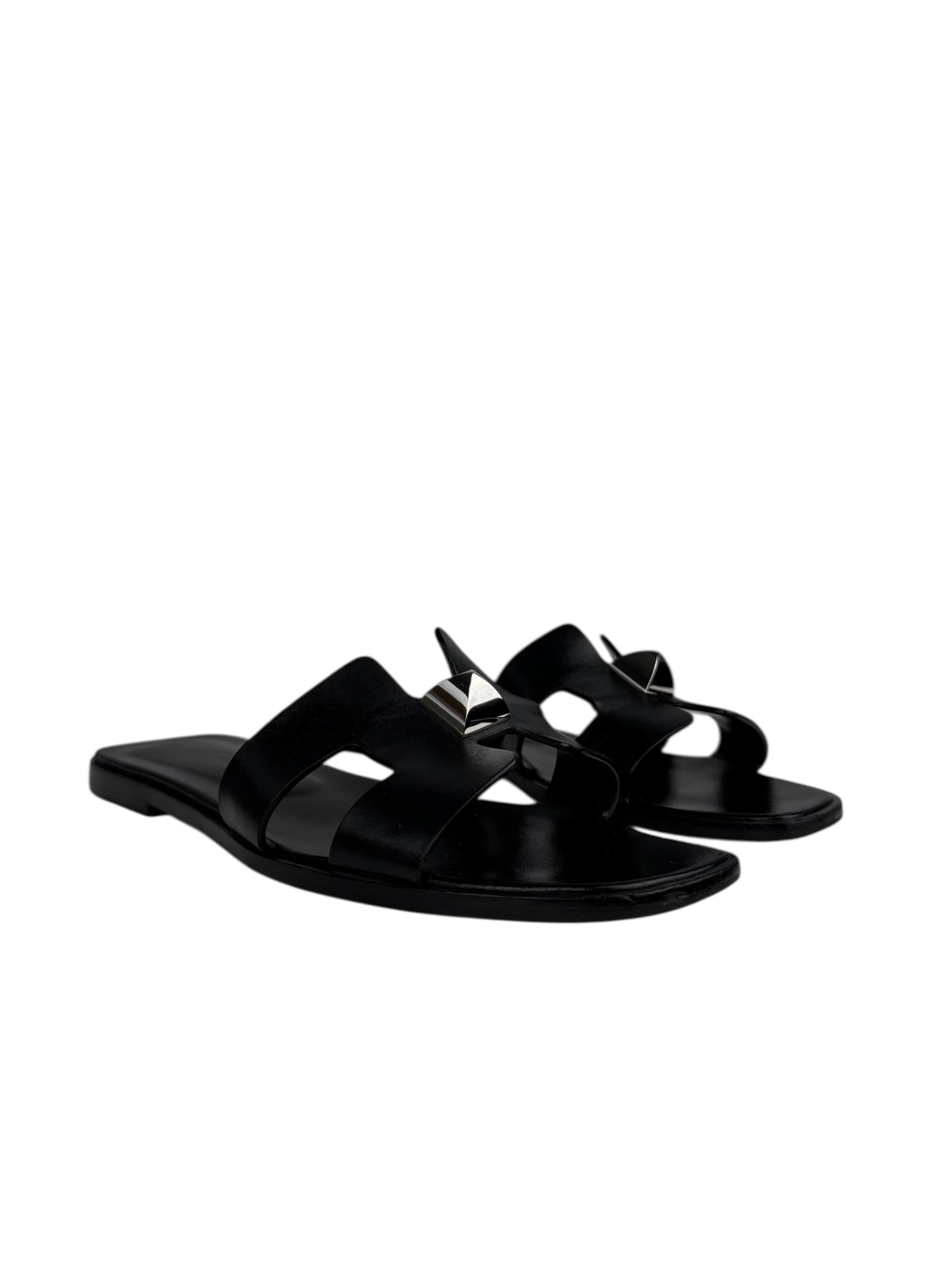 HERMES SILVER STUD ORAN SANDAL