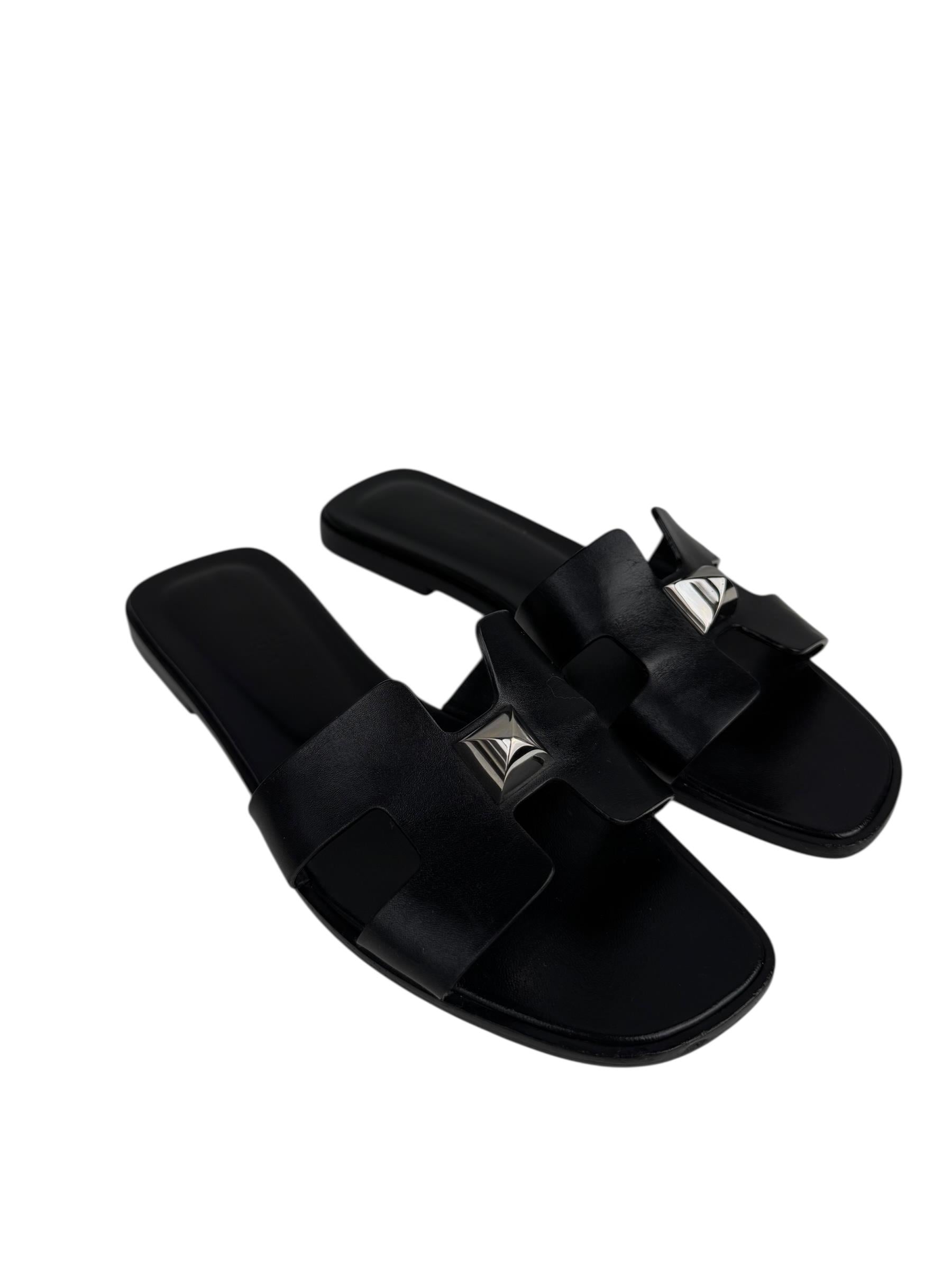 HERMES SILVER STUD ORAN SANDAL