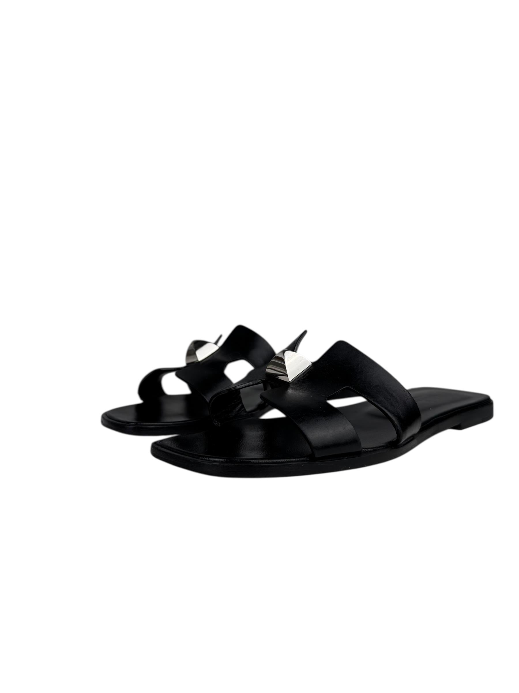 HERMES SILVER STUD ORAN SANDAL