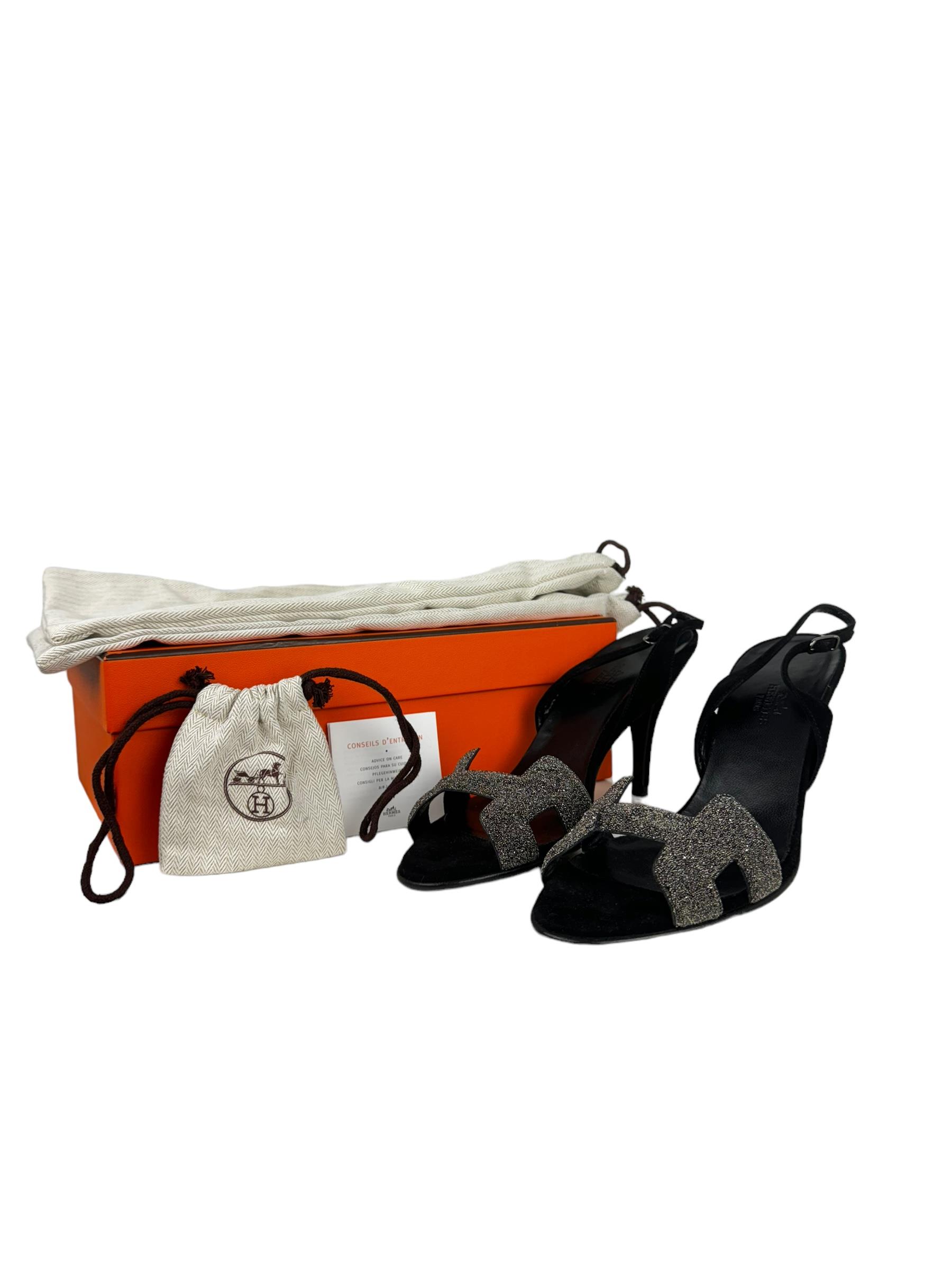 HERMES SWAROVSKI CRYSTAL POWDER H LOGO HEELS