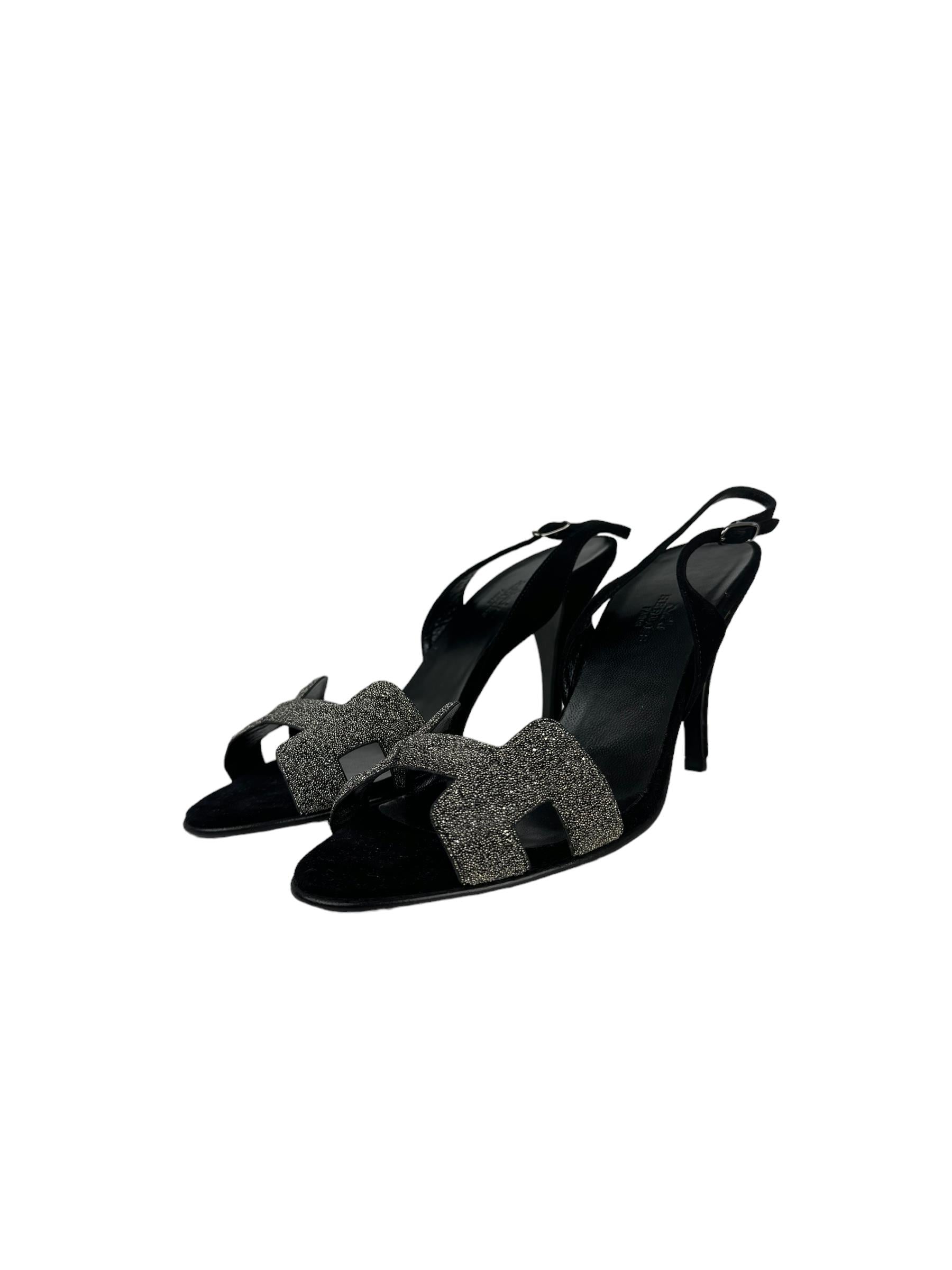 HERMES SWAROVSKI CRYSTAL POWDER H LOGO HEELS