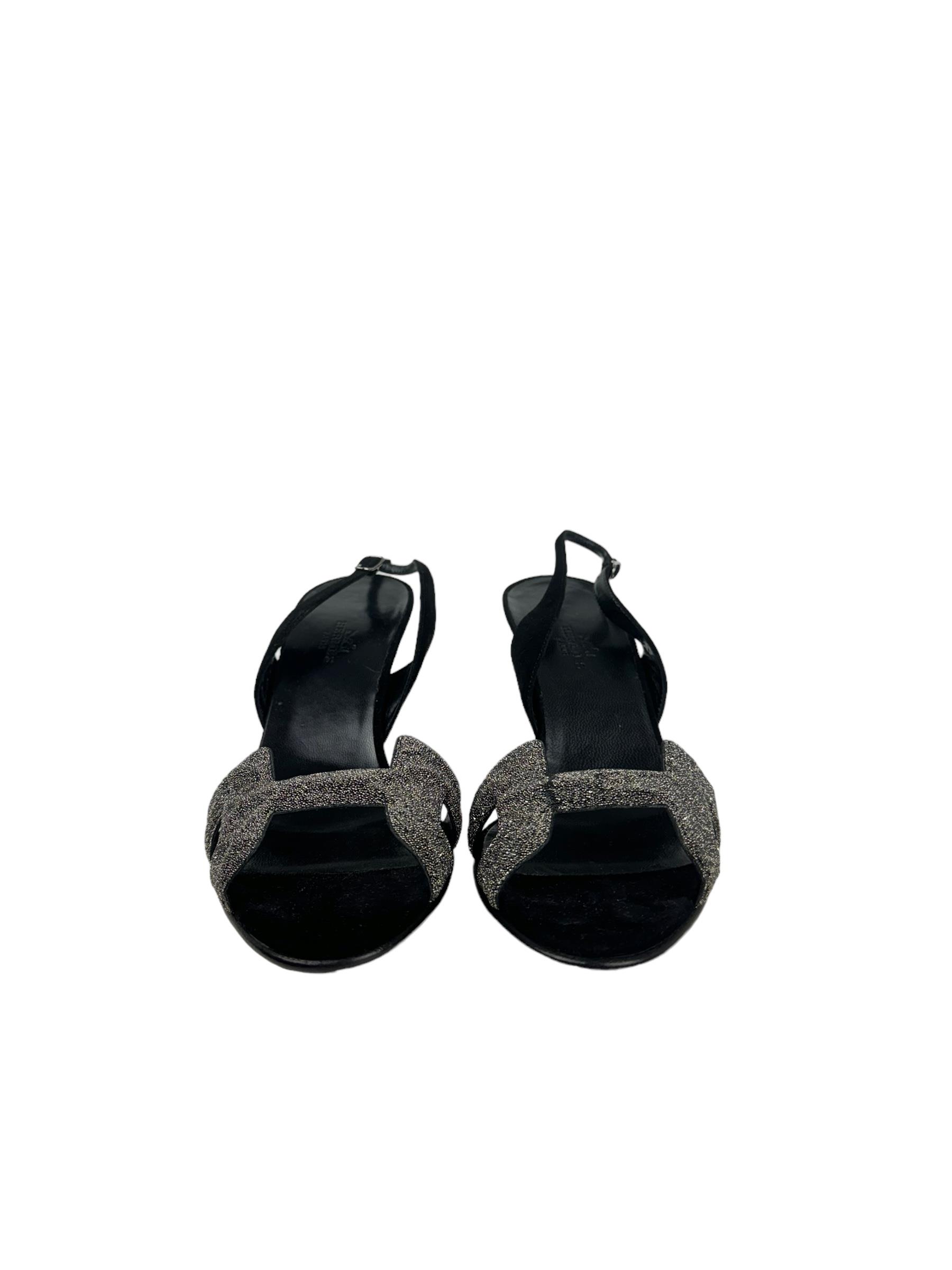 HERMES SWAROVSKI CRYSTAL POWDER H LOGO HEELS