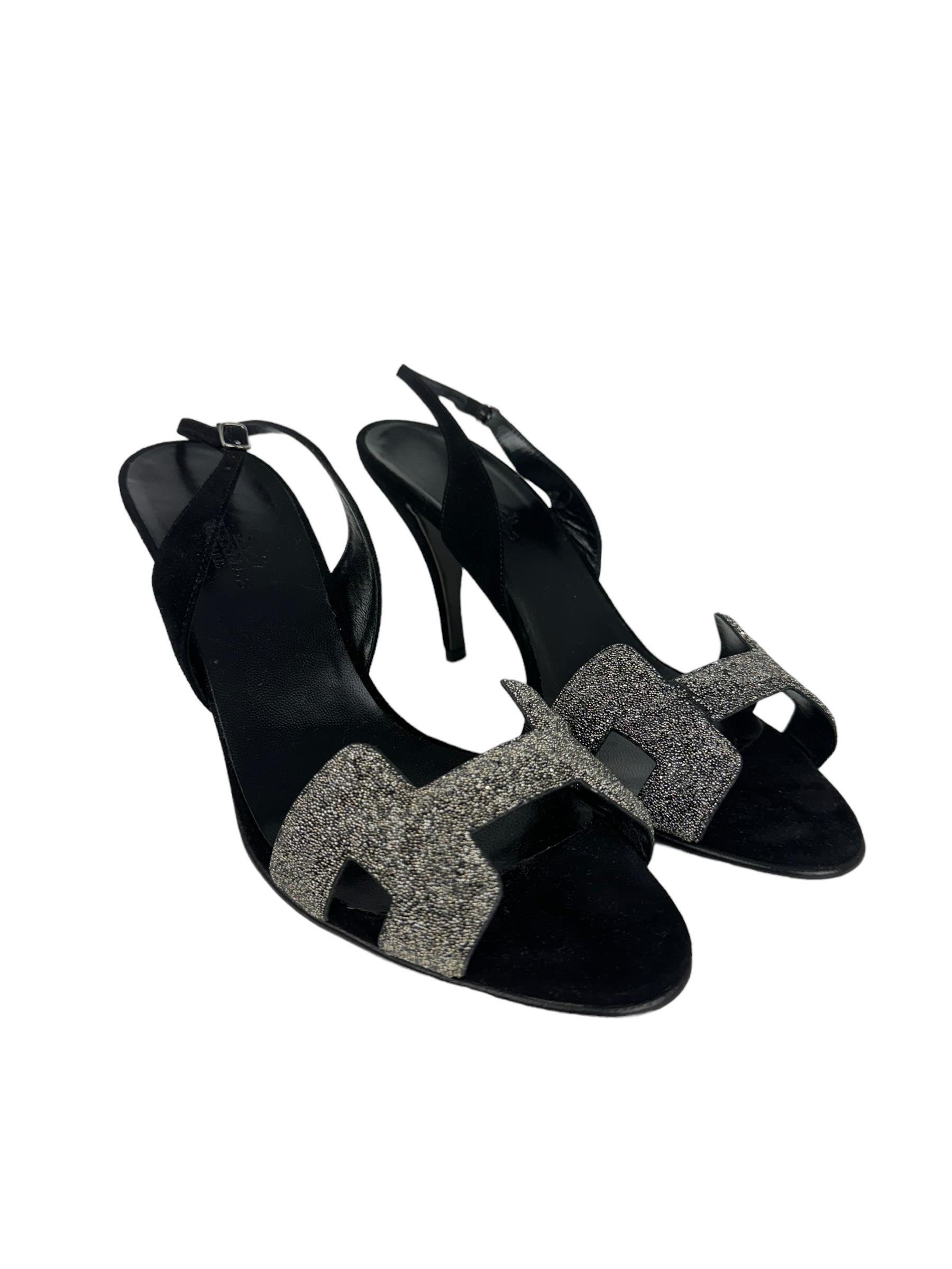 HERMES SWAROVSKI CRYSTAL POWDER H LOGO HEELS