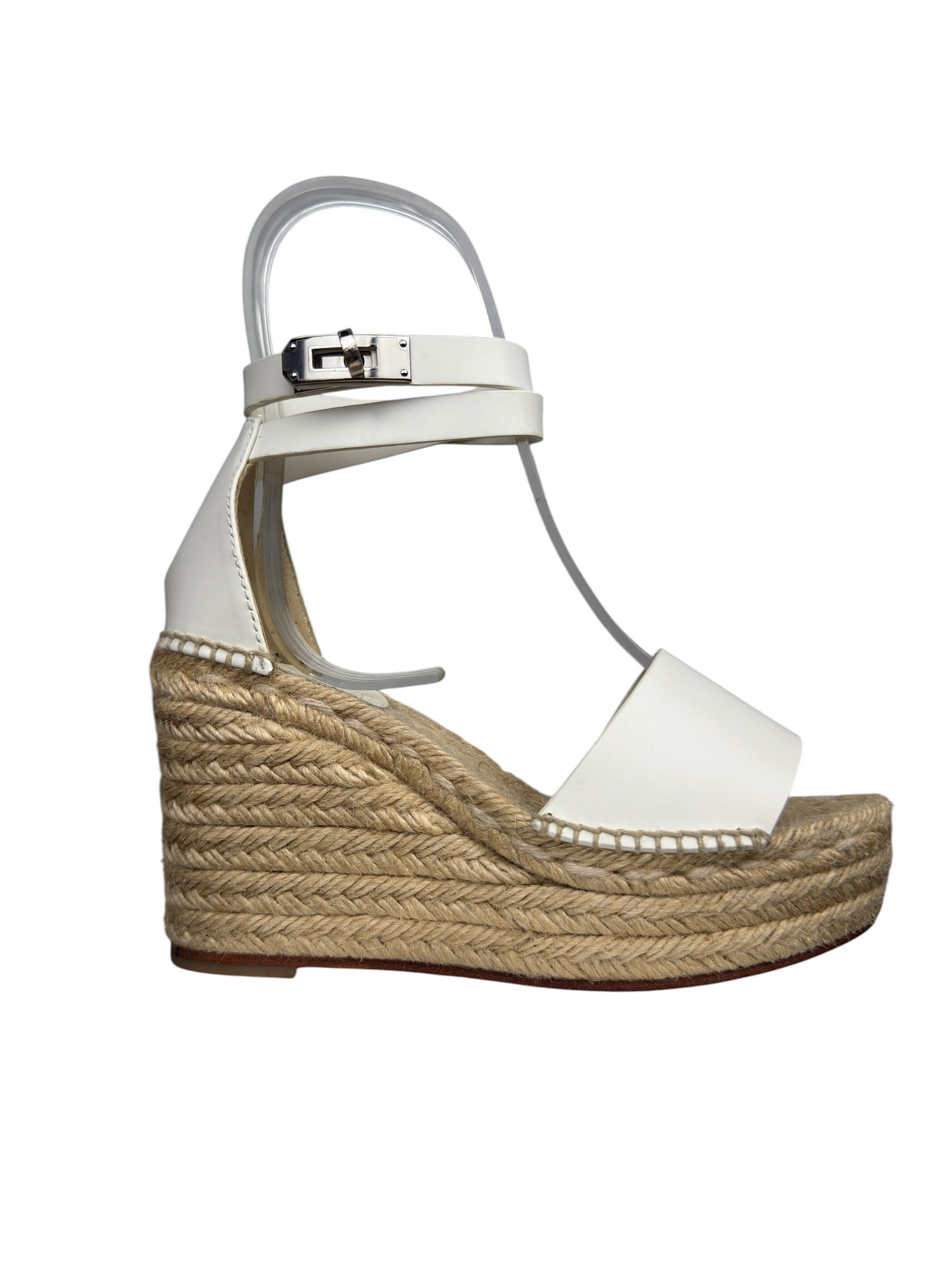 HERMES WHITE TIVOLI WEDGE SANDALS