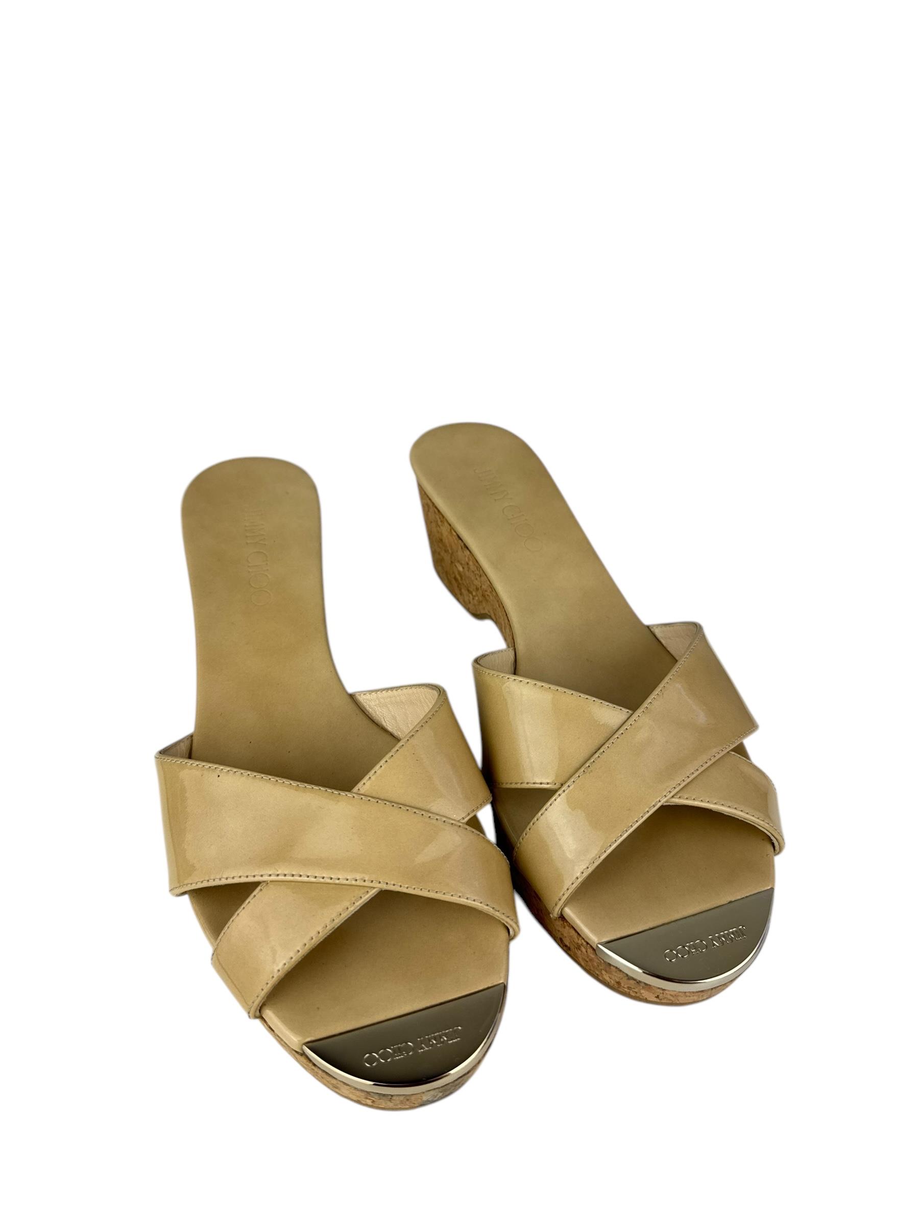 JIMMY CHOO BEIGE WEDGE PLATFORM SANDALS