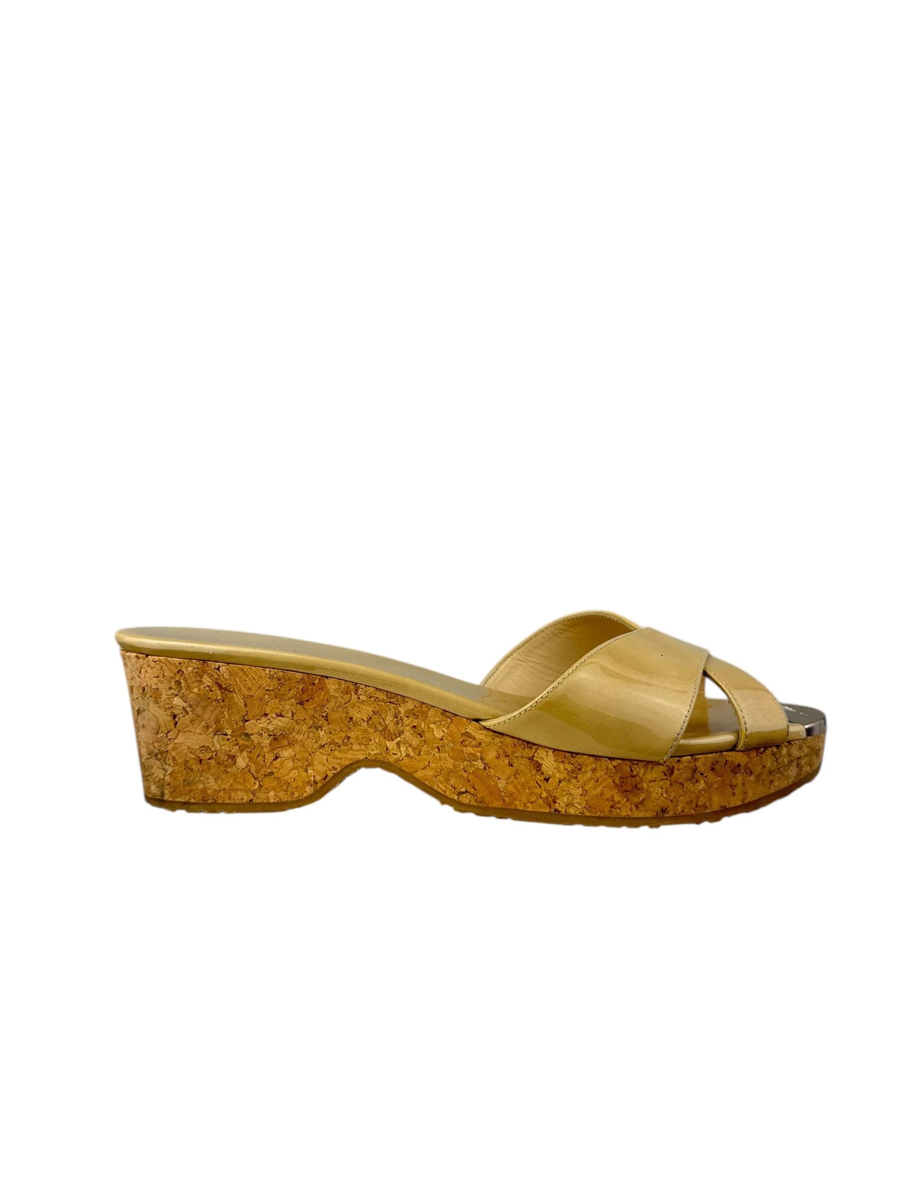 JIMMY CHOO BEIGE WEDGE PLATFORM SANDALS