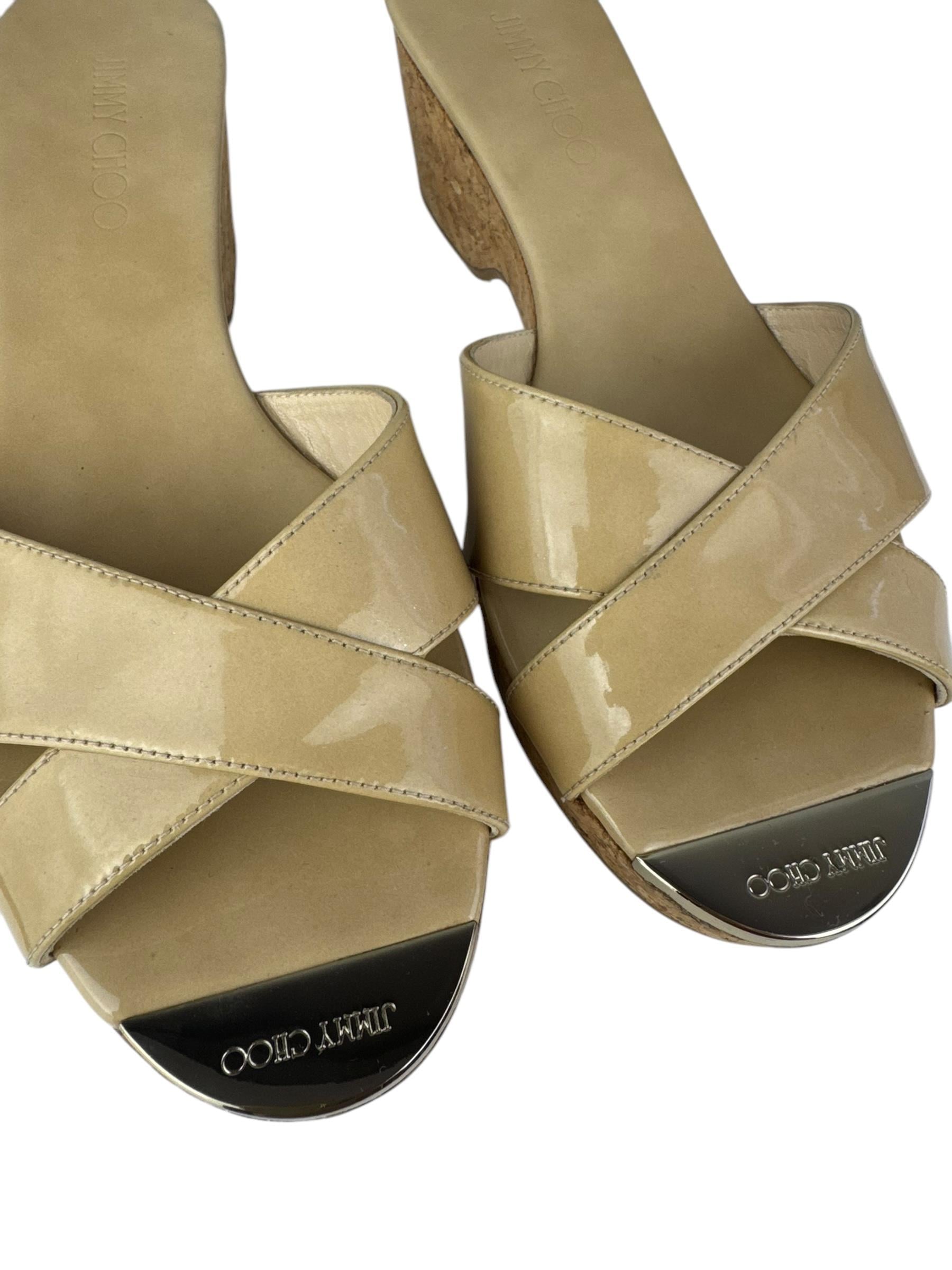 JIMMY CHOO BEIGE WEDGE PLATFORM SANDALS