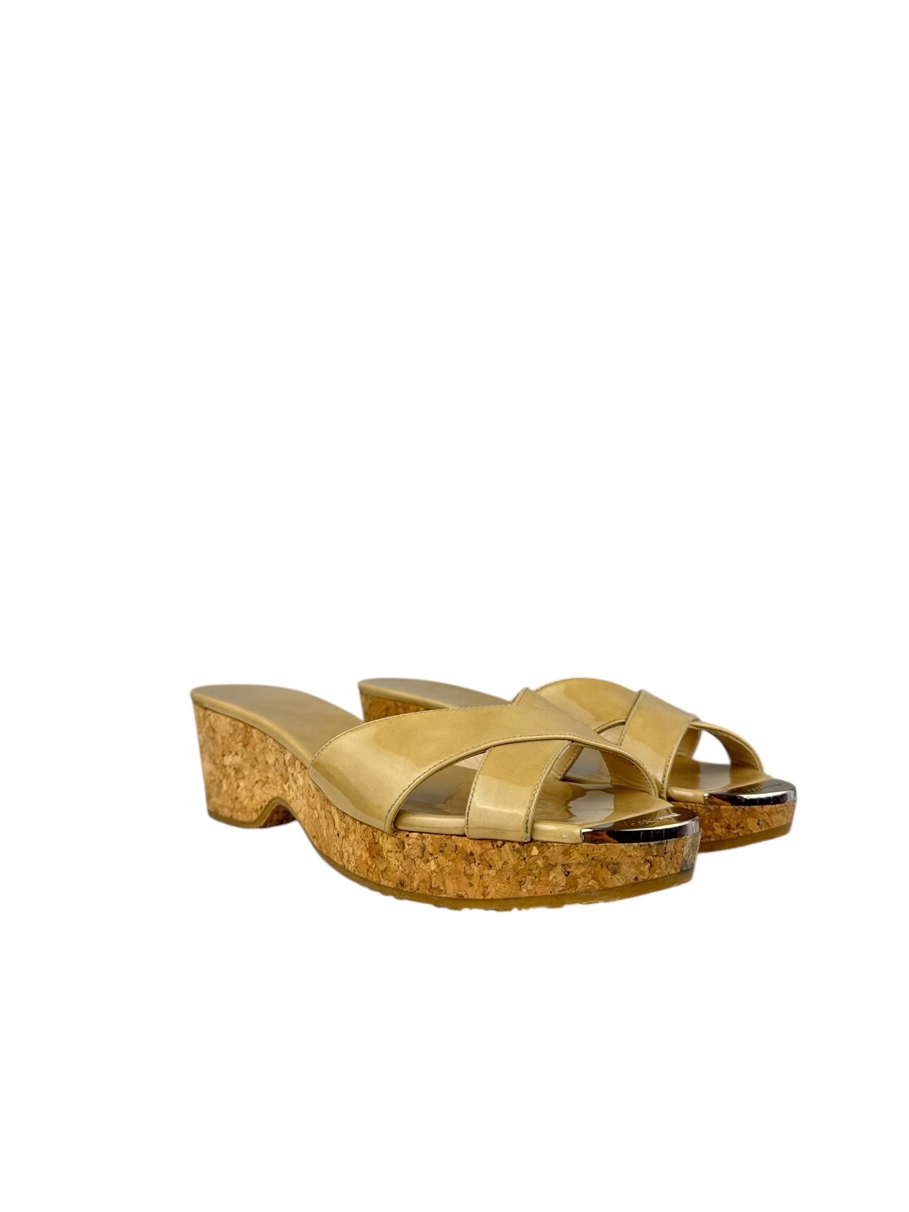 JIMMY CHOO BEIGE WEDGE PLATFORM SANDALS