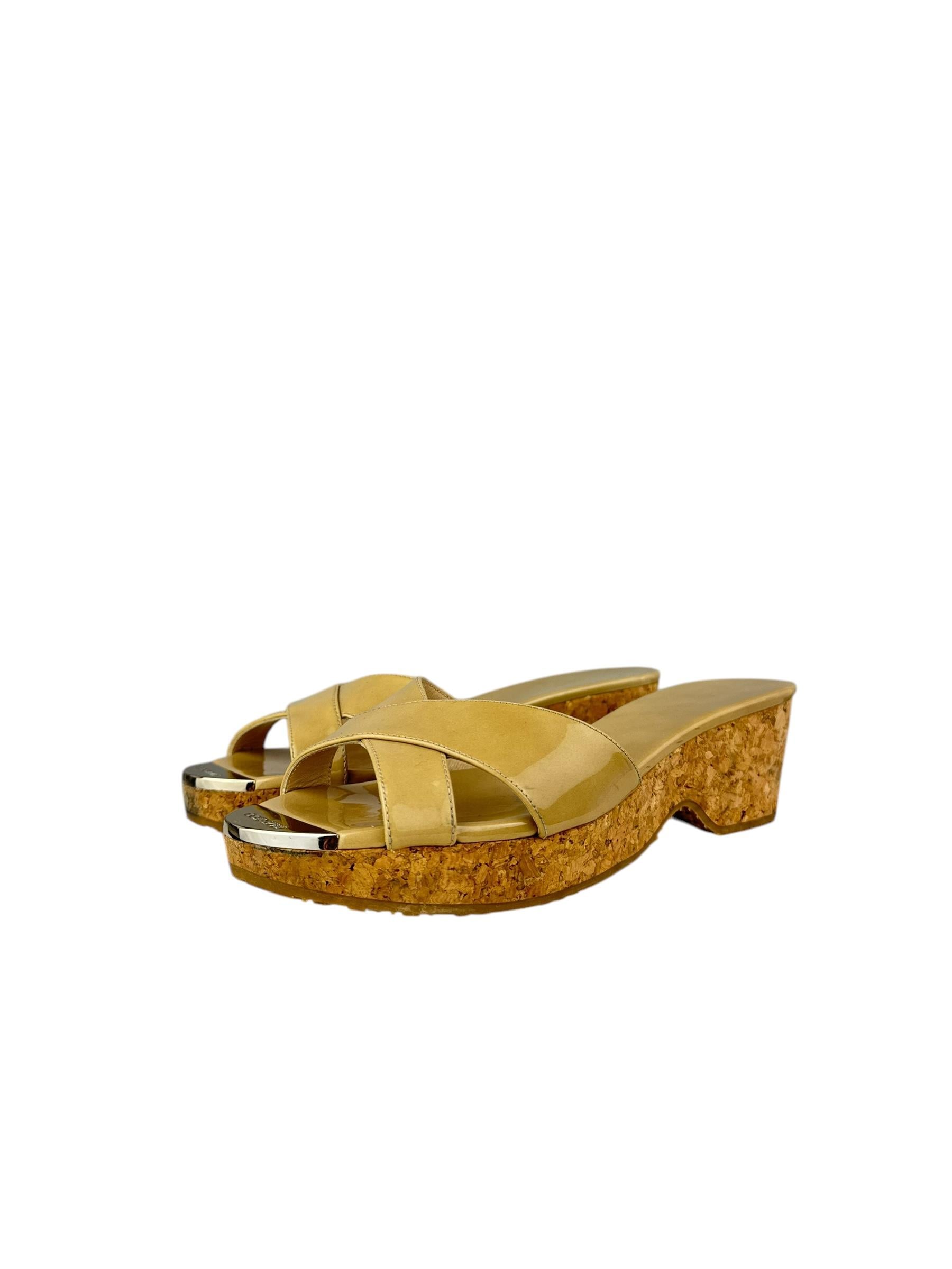 JIMMY CHOO BEIGE WEDGE PLATFORM SANDALS
